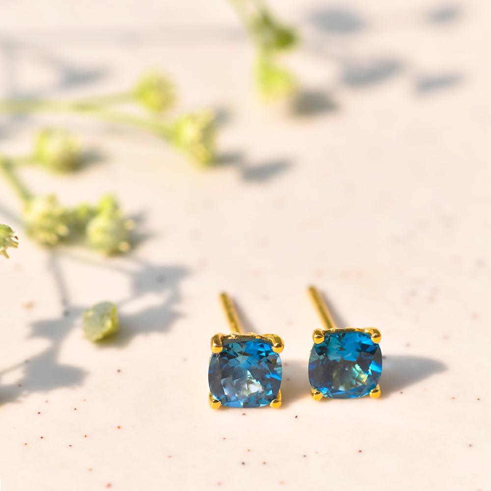 2.20 Ct. London Blue Topaz Solid 10k Yellow Gold Stud Earrings - YoTreasure