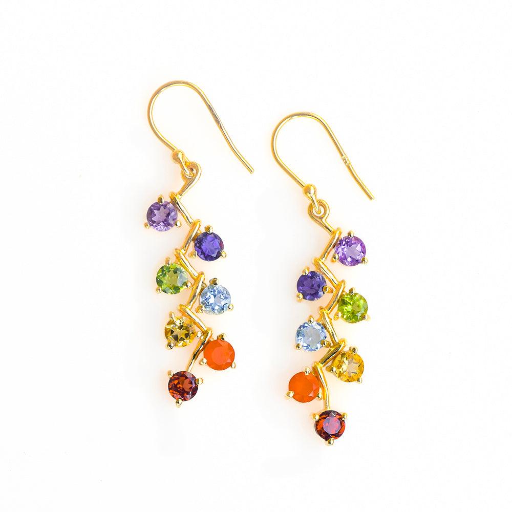 Chakra Stone Solid 925 Silver Gold Plated Dangle Earrings - YoTreasure