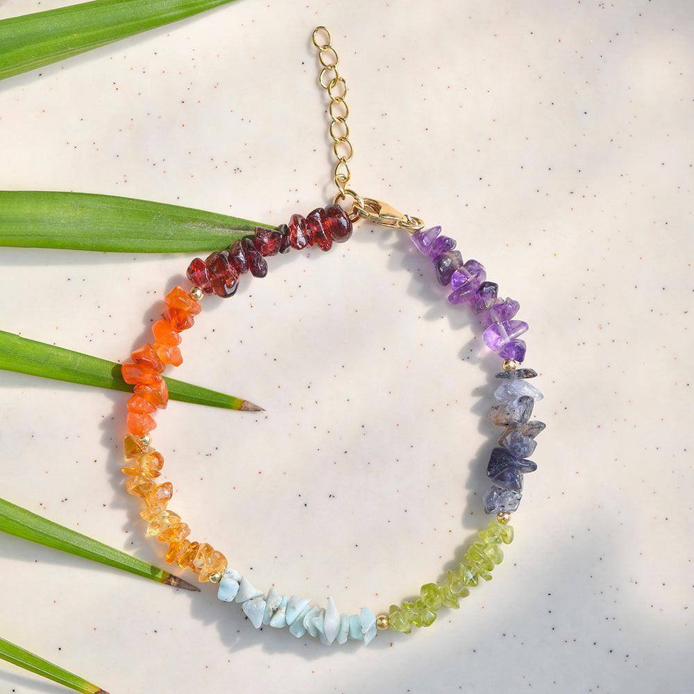 Chakra Stone Solid 925 Sterling Silver Gold Plated Link Chain Bracelet 8" - YoTreasure