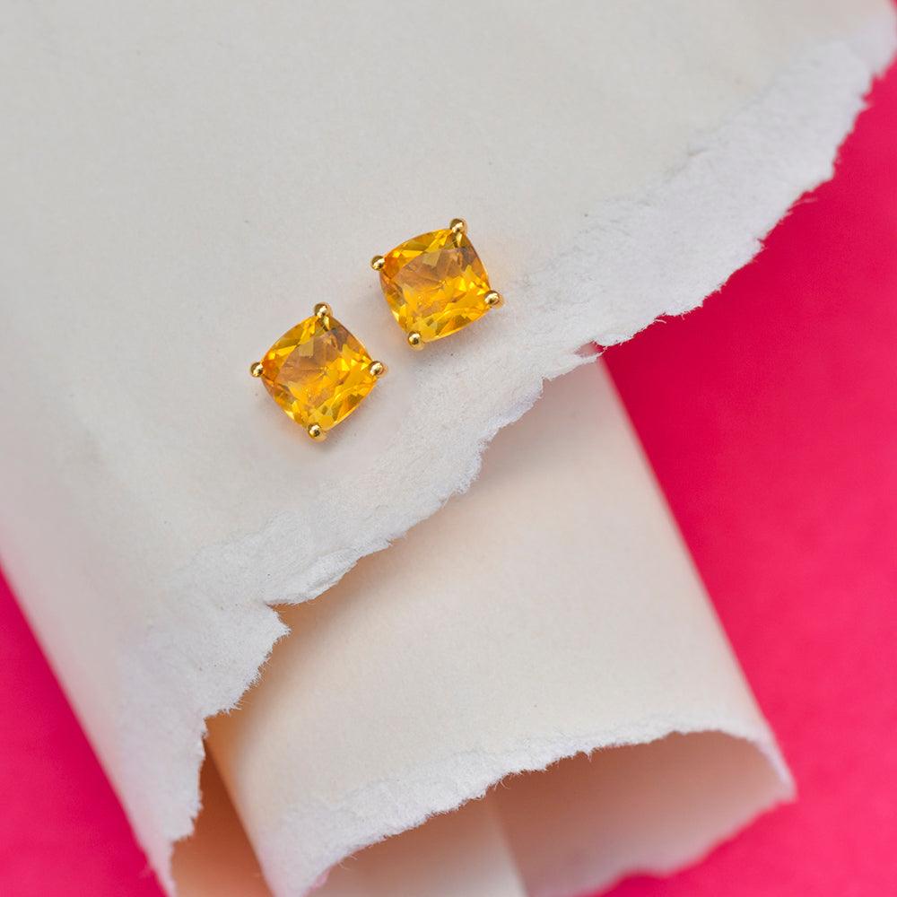 1.60 Ct. Madeira Citrine Solid 10K Yellow Gold Stud Earrings - YoTreasure