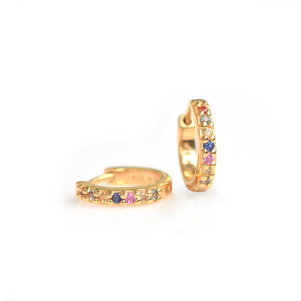 Multi Sapphire Solid 925 Sterling Silver Gold Plated Hoop Earrings Jewelry - YoTreasure