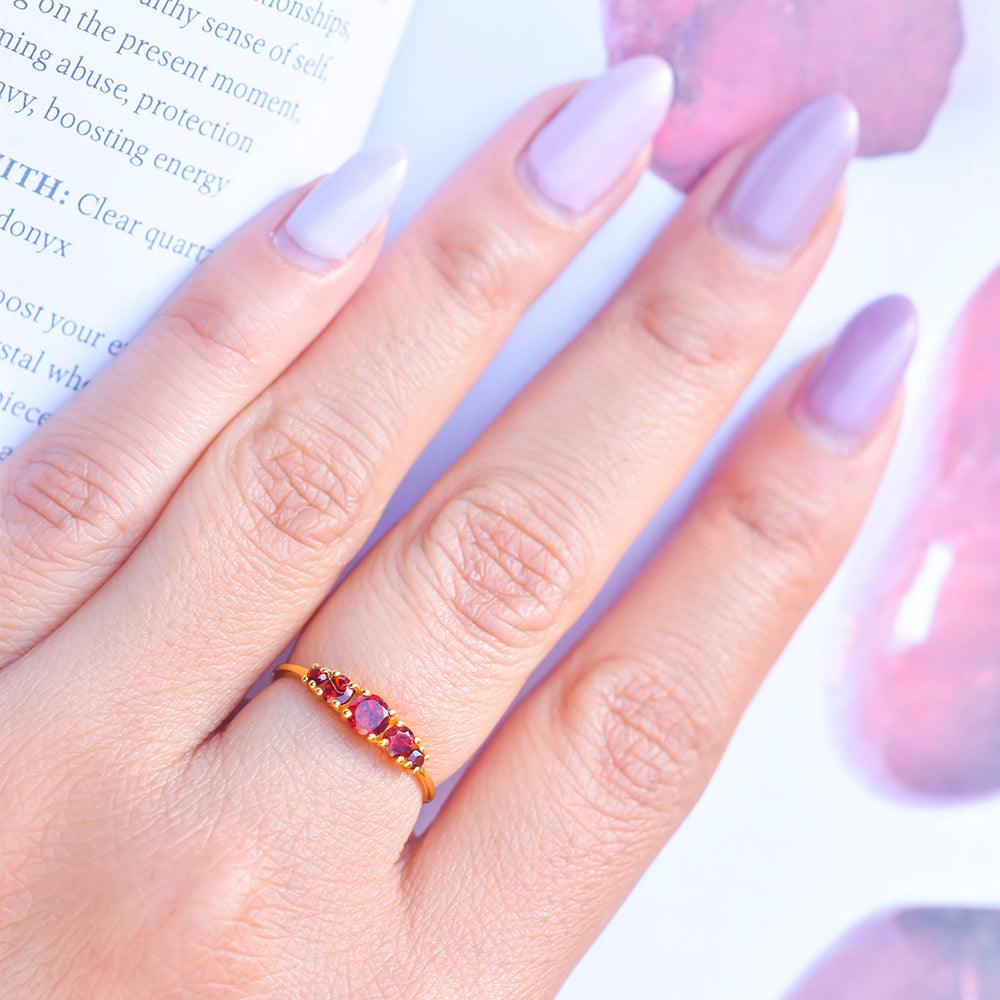 Garnet Solid 925 Sterling Silver Gold Plated Band Ring - YoTreasure