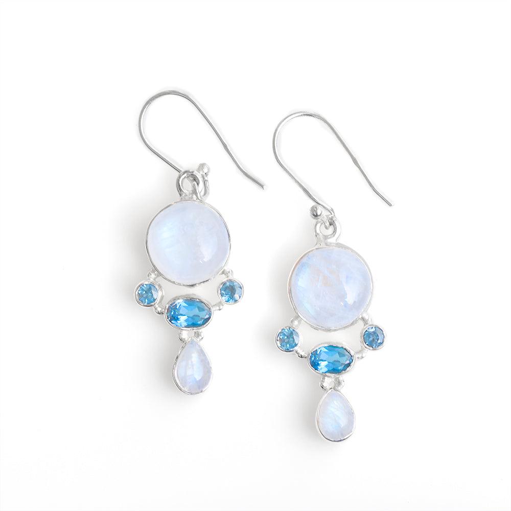 Moonstone Swiss Blue Topaz Solid 925 Sterling Silver Dangle Earrings Jewelry - YoTreasure