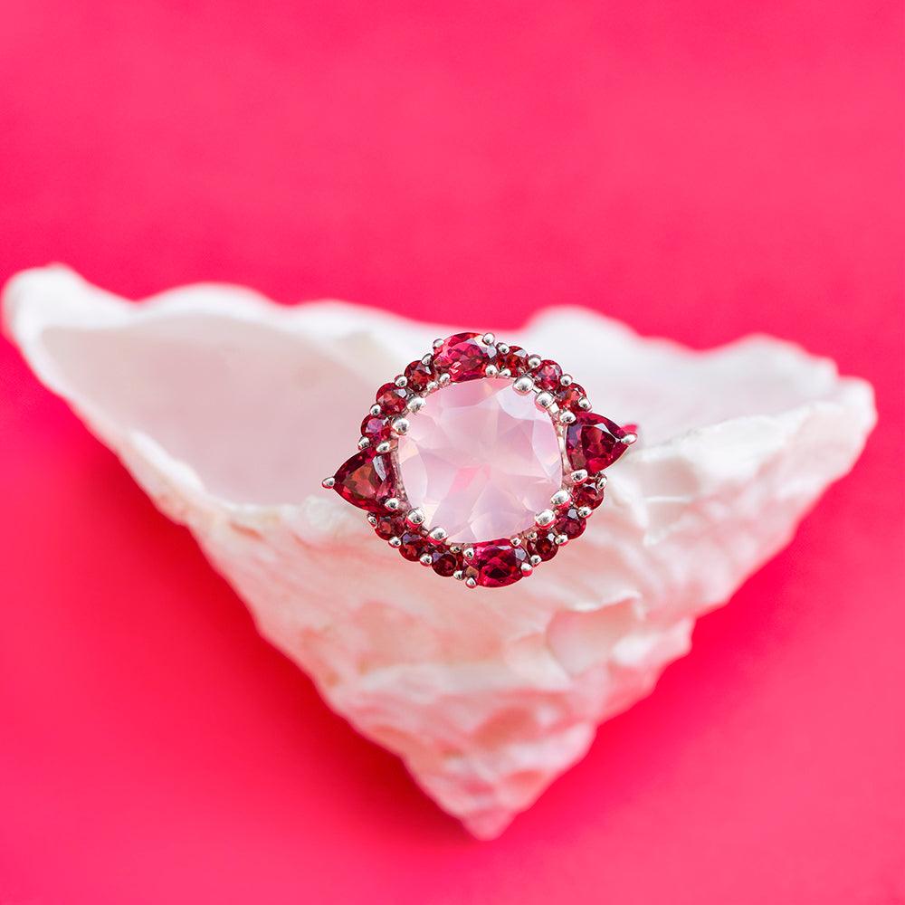 5.65 Ct. Natural Rose Quartz Rhodolite Garnet Solid 925 Sterling Silver Ring Jewelry - YoTreasure