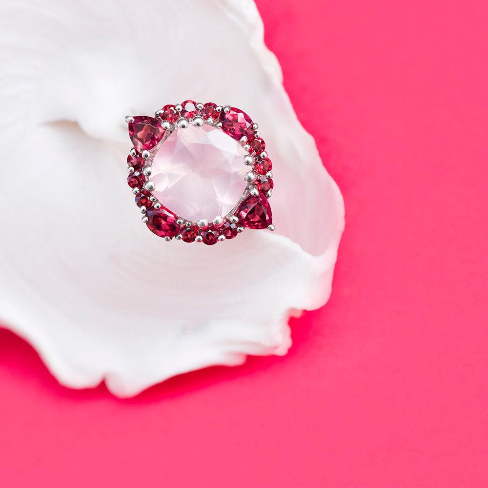 5.65 Ct. Natural Rose Quartz Rhodolite Garnet Solid 925 Sterling Silver Ring Jewelry - YoTreasure