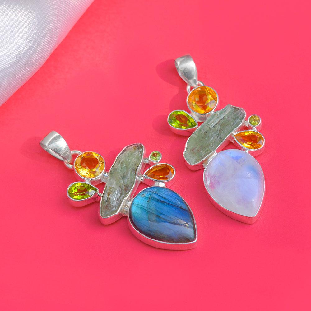 Labradorite Green Kyanite Solid 925 Sterling Silver Pendant - YoTreasure