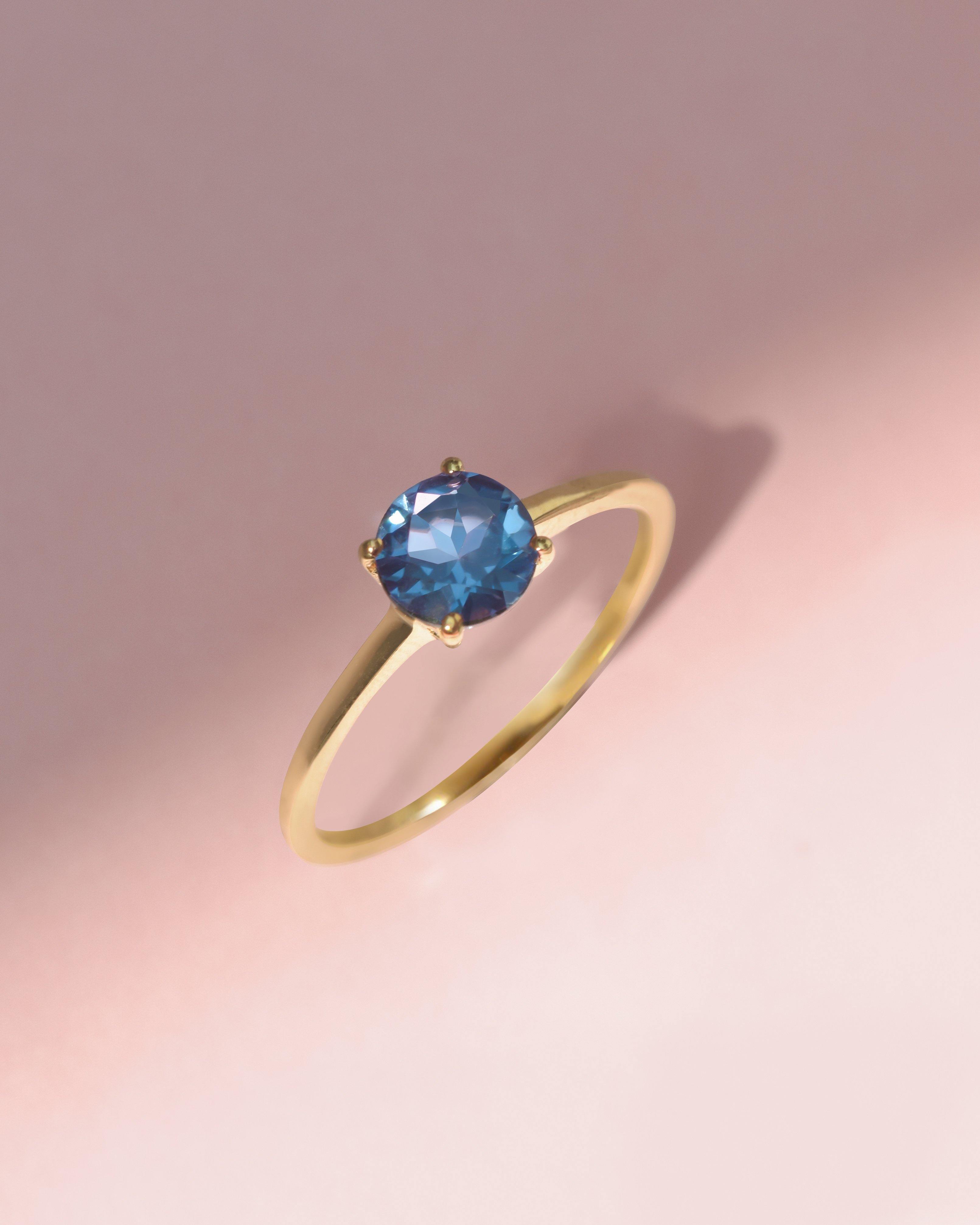 0.96 Ct London Blue Topaz Solid 10k Yellow Gold Solitaire Ring Jewelry - YoTreasure