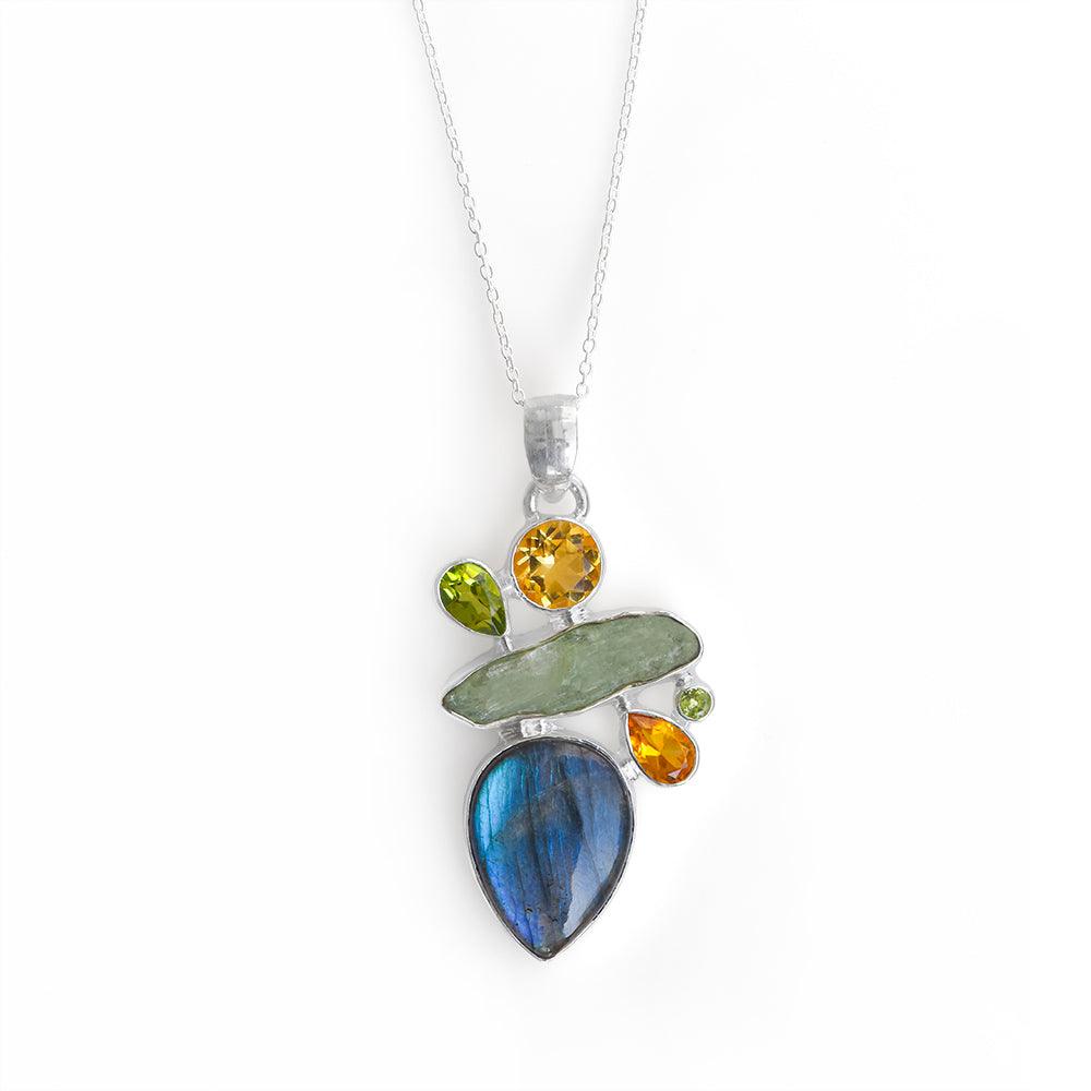 Labradorite Green Kyanite Solid 925 Sterling Silver Pendant - YoTreasure