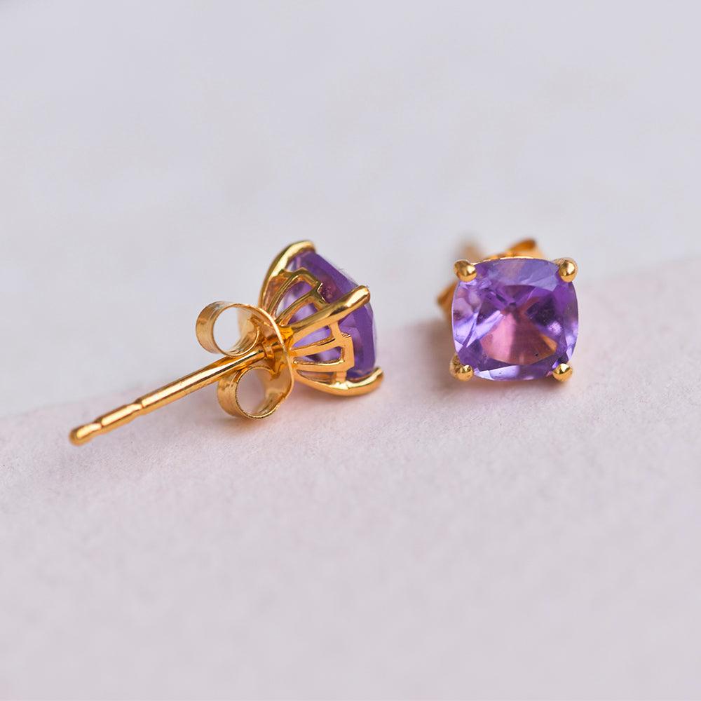 1.60 Ct. Amethyst Solid 10K Yellow Gold Stud Earrings - YoTreasure