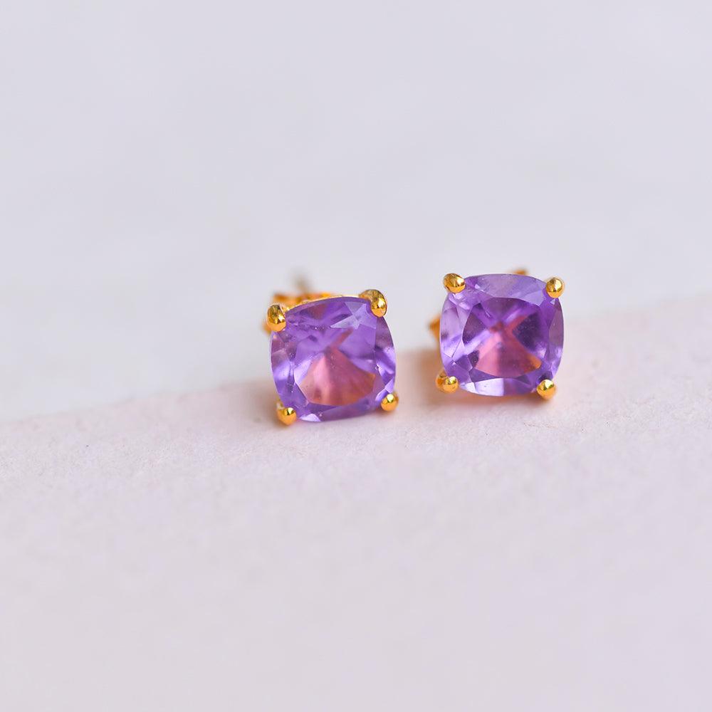 1.60 Ct. Amethyst Solid 10K Yellow Gold Stud Earrings - YoTreasure