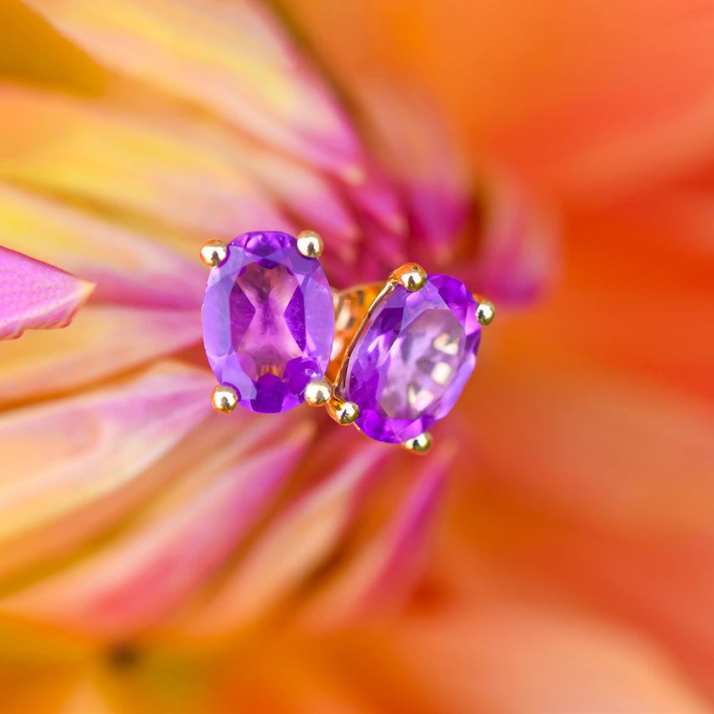 1.50 Ct. Natural Amethyst Solid 10K Yellow Gold Stud Earrings - YoTreasure