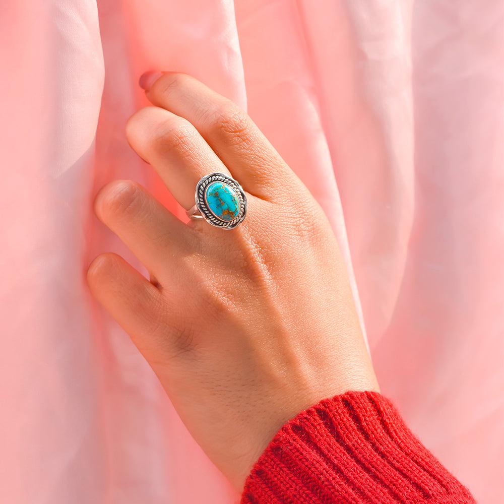 Blue Copper Turquoise Solid 925 Sterling Silver Split Shank Ring Jewelry - YoTreasure
