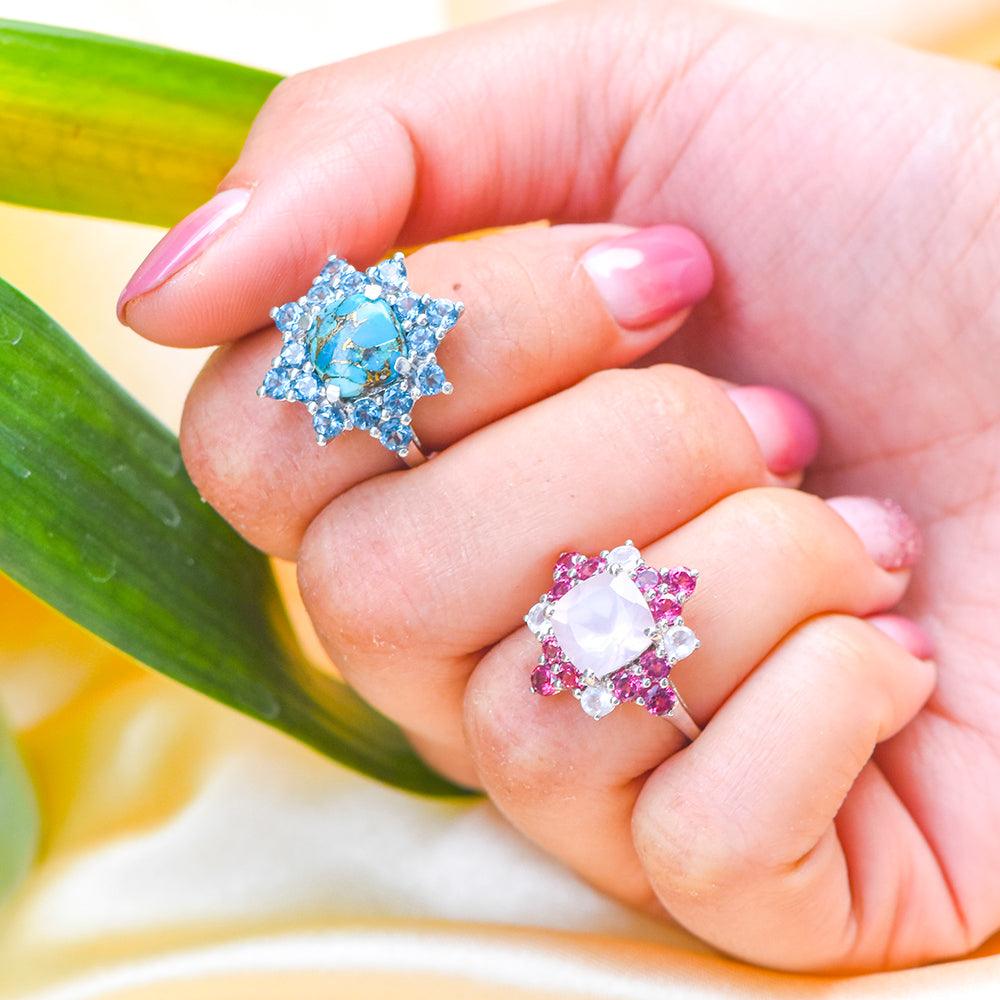 5.40 Ct Blue Copper Turquoise Solid 925 Sterling Silver Cluster Ring Jewelry - YoTreasure