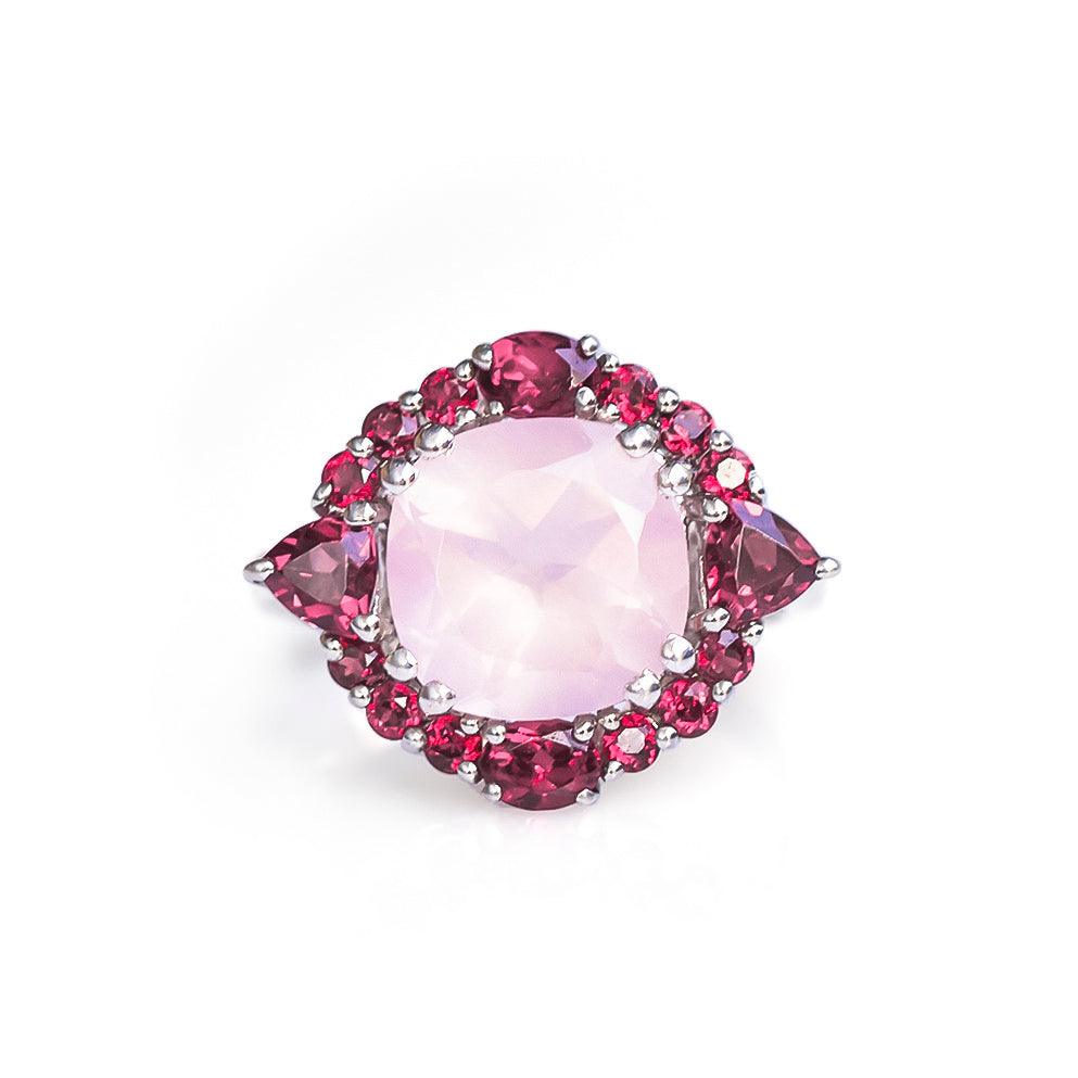 5.65 Ct. Natural Rose Quartz Rhodolite Garnet Solid 925 Sterling Silver Ring Jewelry - YoTreasure