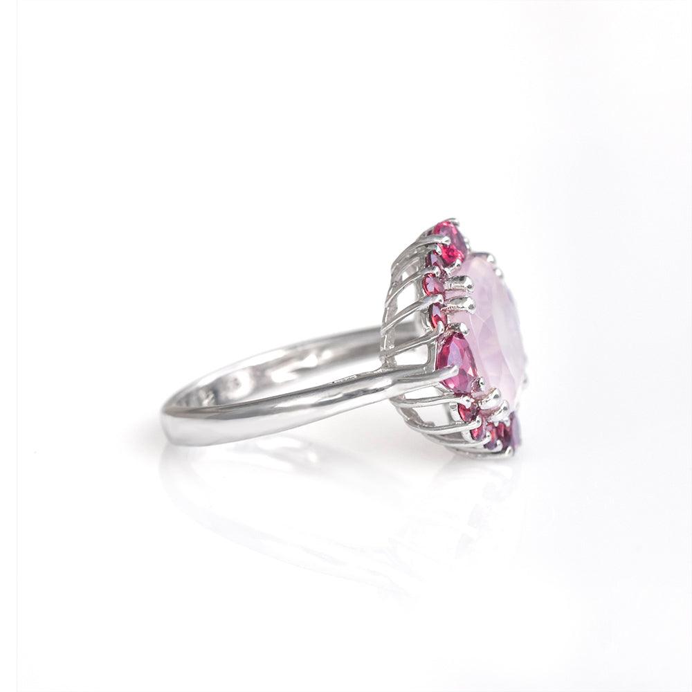 5.65 Ct. Natural Rose Quartz Rhodolite Garnet Solid 925 Sterling Silver Ring Jewelry - YoTreasure