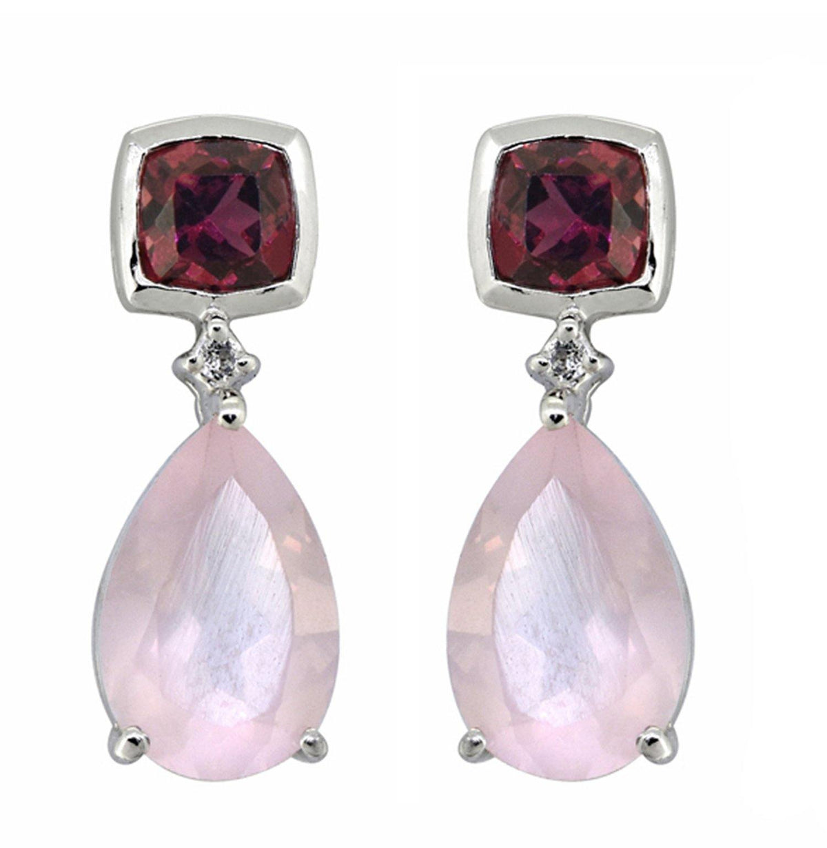 8.24 Ct. Rose Quartz Rhodolite Garnet 925 Sterling Silver Teardrop Earrings - YoTreasure