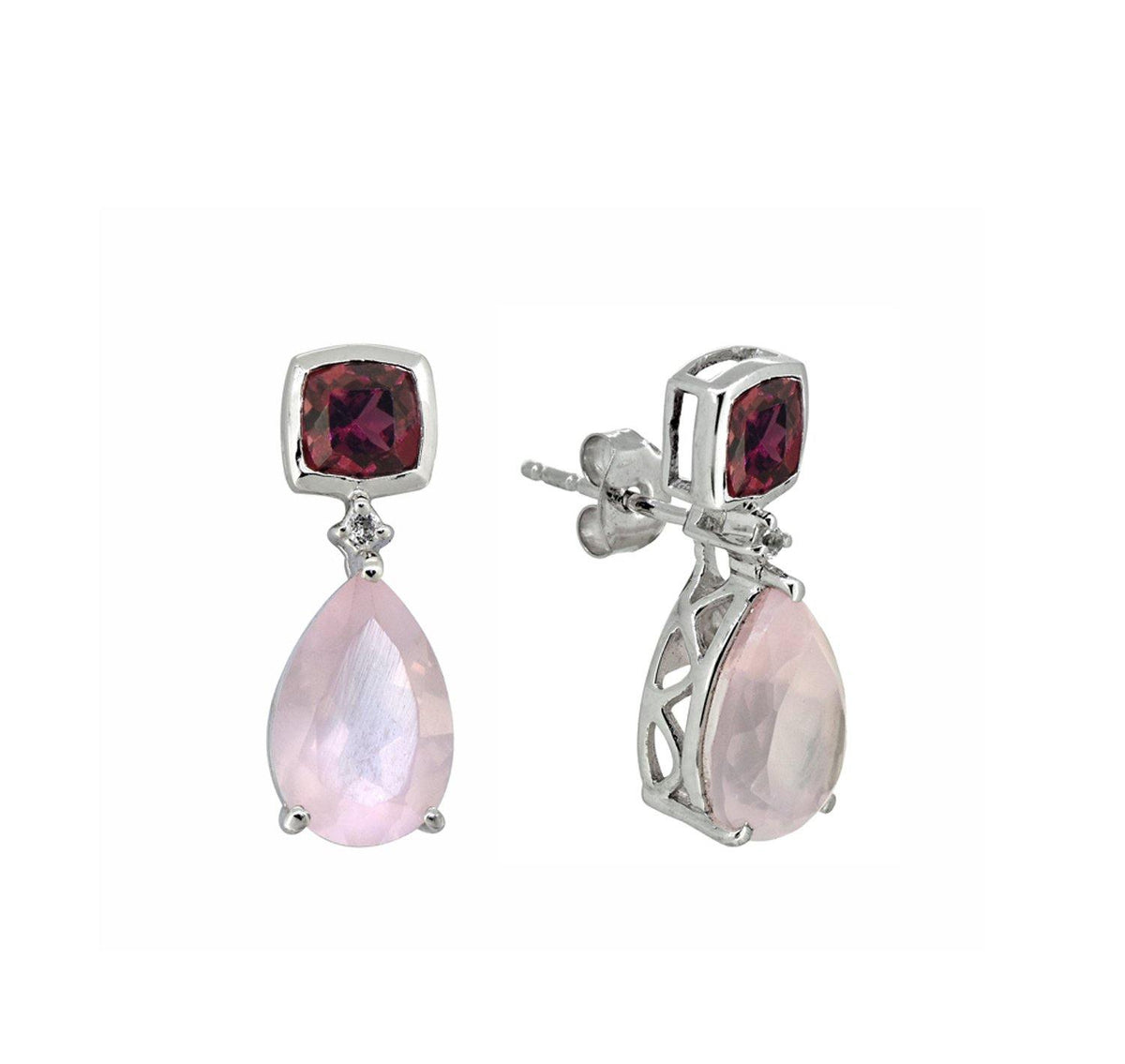 8.24 Ct. Rose Quartz Rhodolite Garnet 925 Sterling Silver Teardrop Earrings - YoTreasure