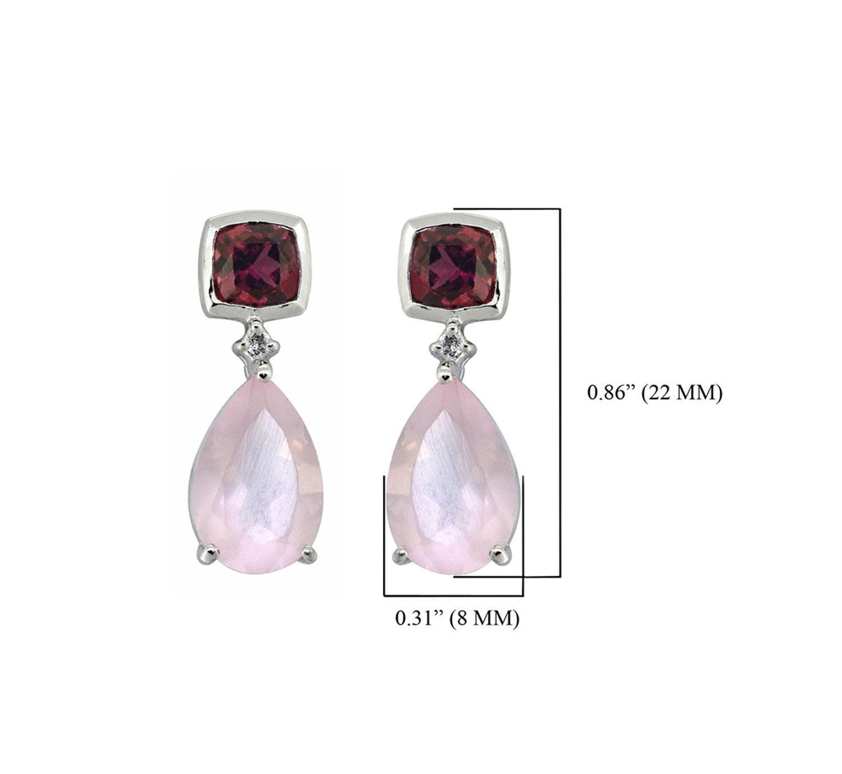8.24 Ct. Rose Quartz Rhodolite Garnet 925 Sterling Silver Teardrop Earrings - YoTreasure