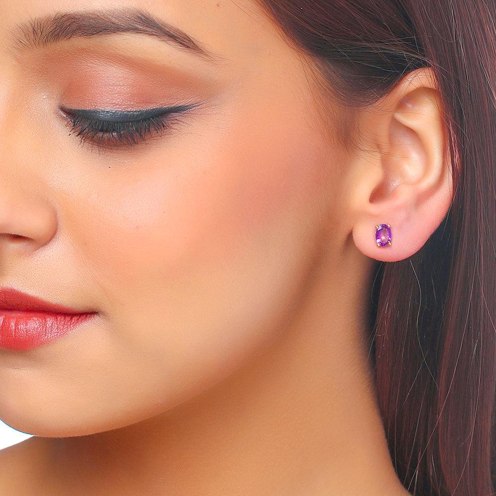 1.50 Ct. Natural Amethyst Solid 10K Yellow Gold Stud Earrings - YoTreasure