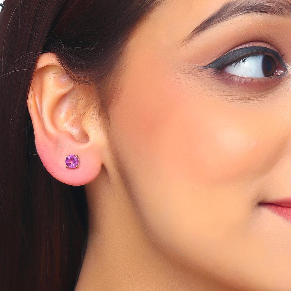 1.50 Ct. Amethyst Solid 10k Yellow Gold Stud Earrings - YoTreasure