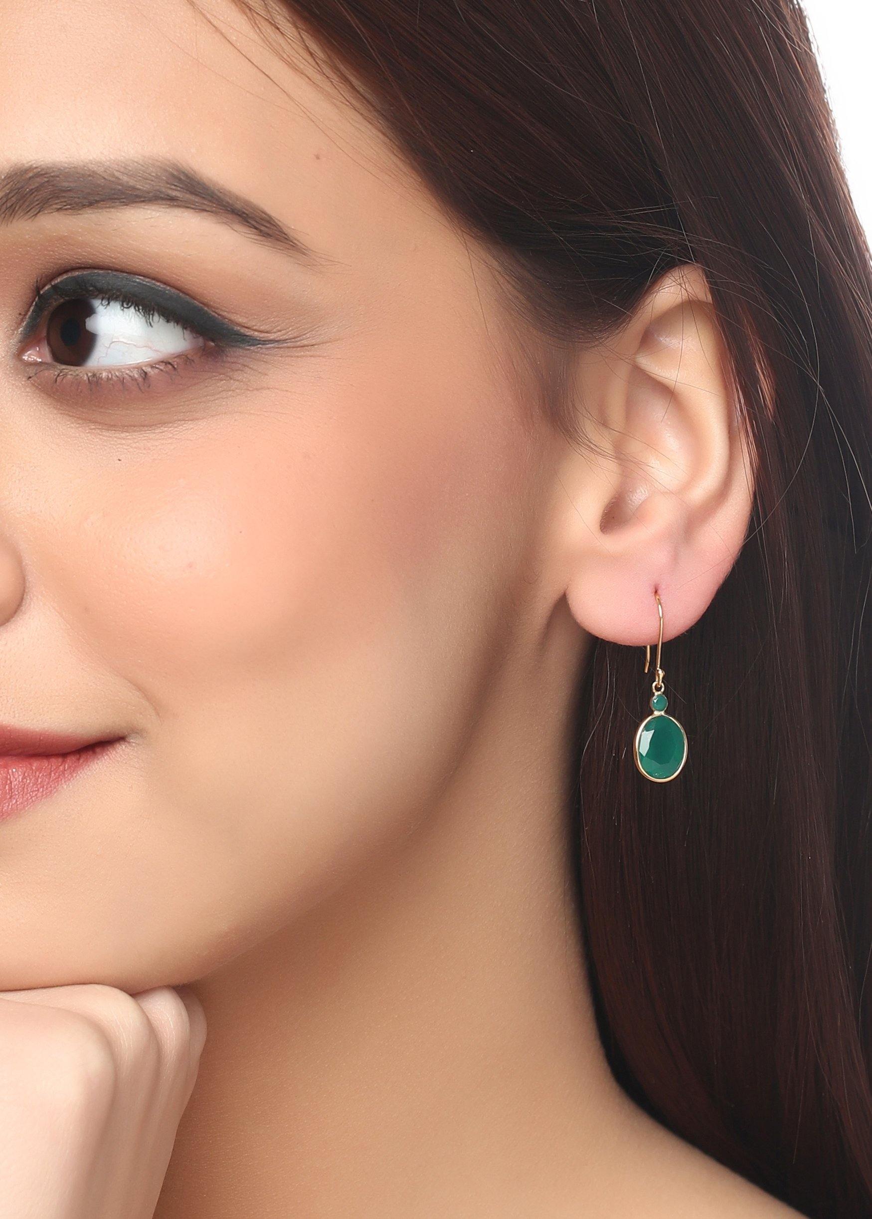 4.54 Ct. Green Onyx Solid 10k Yellow Gold Dangle Earrings Jewelry - YoTreasure