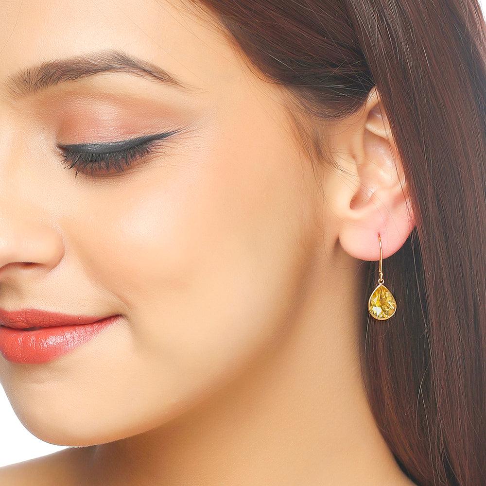 5.20 Ct Citrine Solid 10k Yellow Gold Teardrop Dangle Earrings - YoTreasure