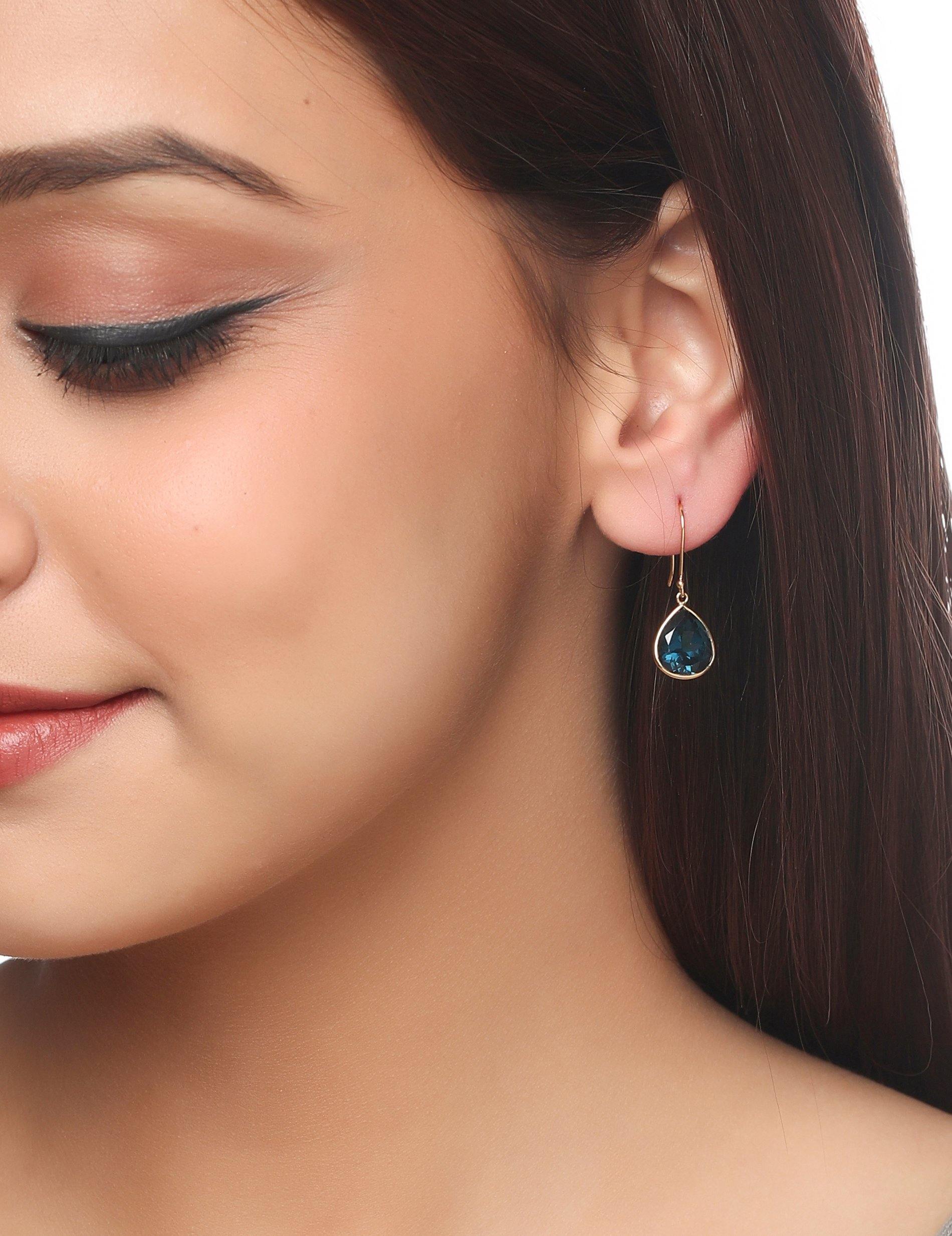 7.20 Ct London Blue Topaz Solid 10k Yellow Gold Teardrop Dangle Earrings - YoTreasure