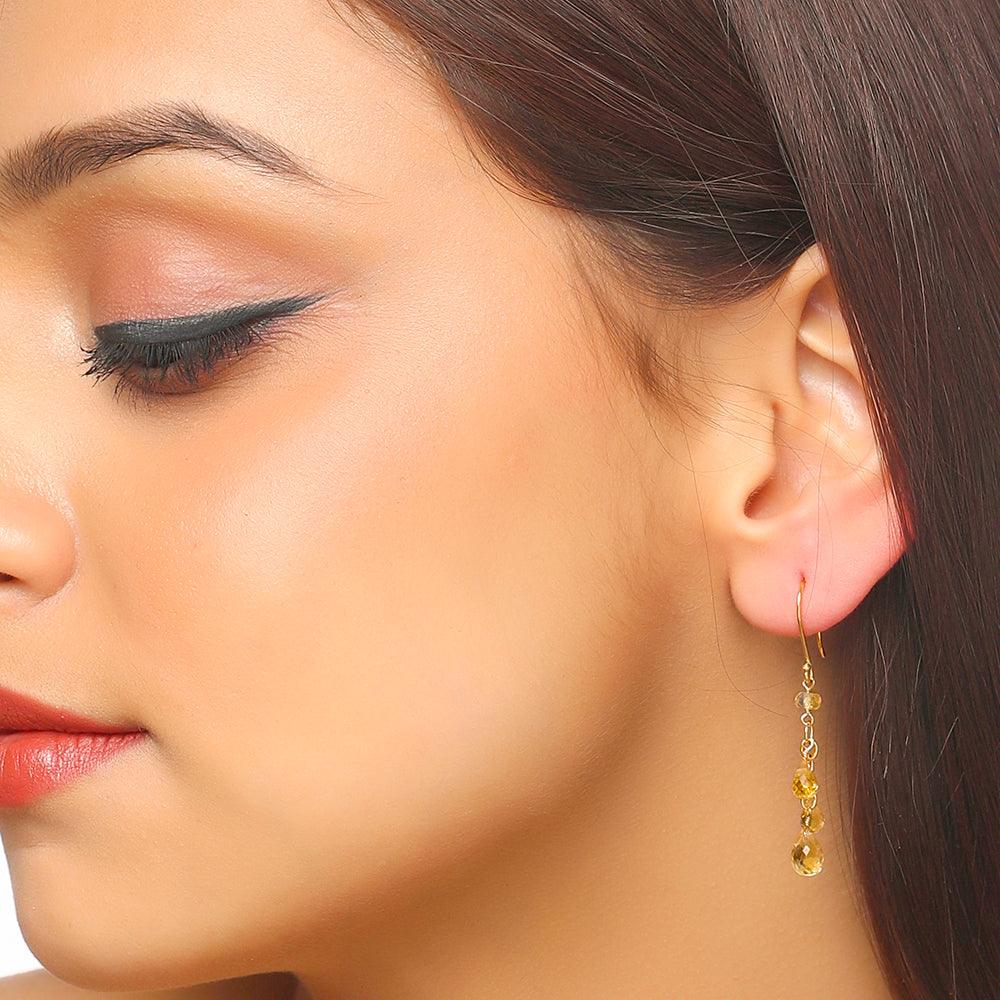 4.10 Ct. Citrine Solid 10k Yellow Gold Beads Dangle Earrings - YoTreasure