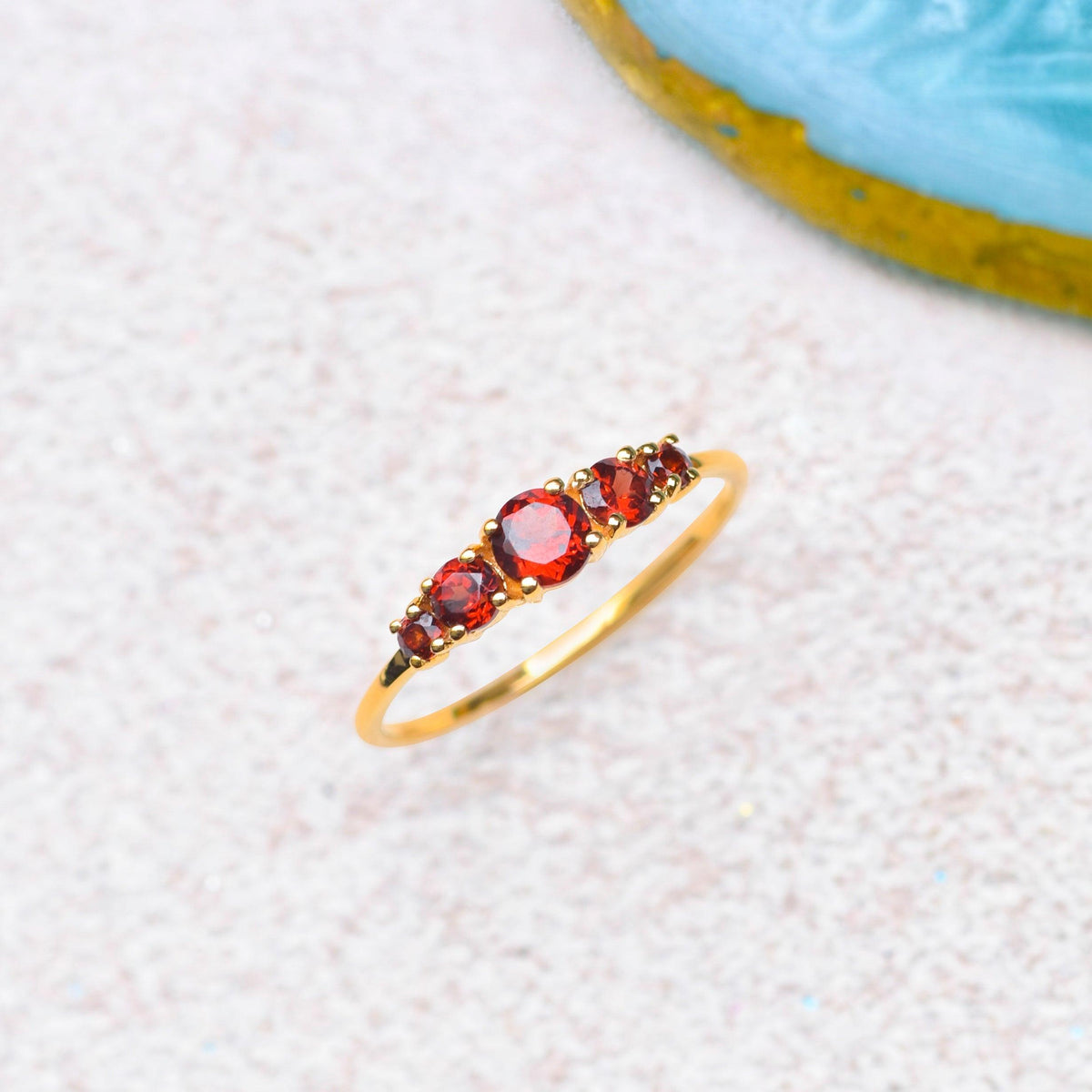 Garnet Solid 925 Sterling Silver Gold Plated Band Ring - YoTreasure