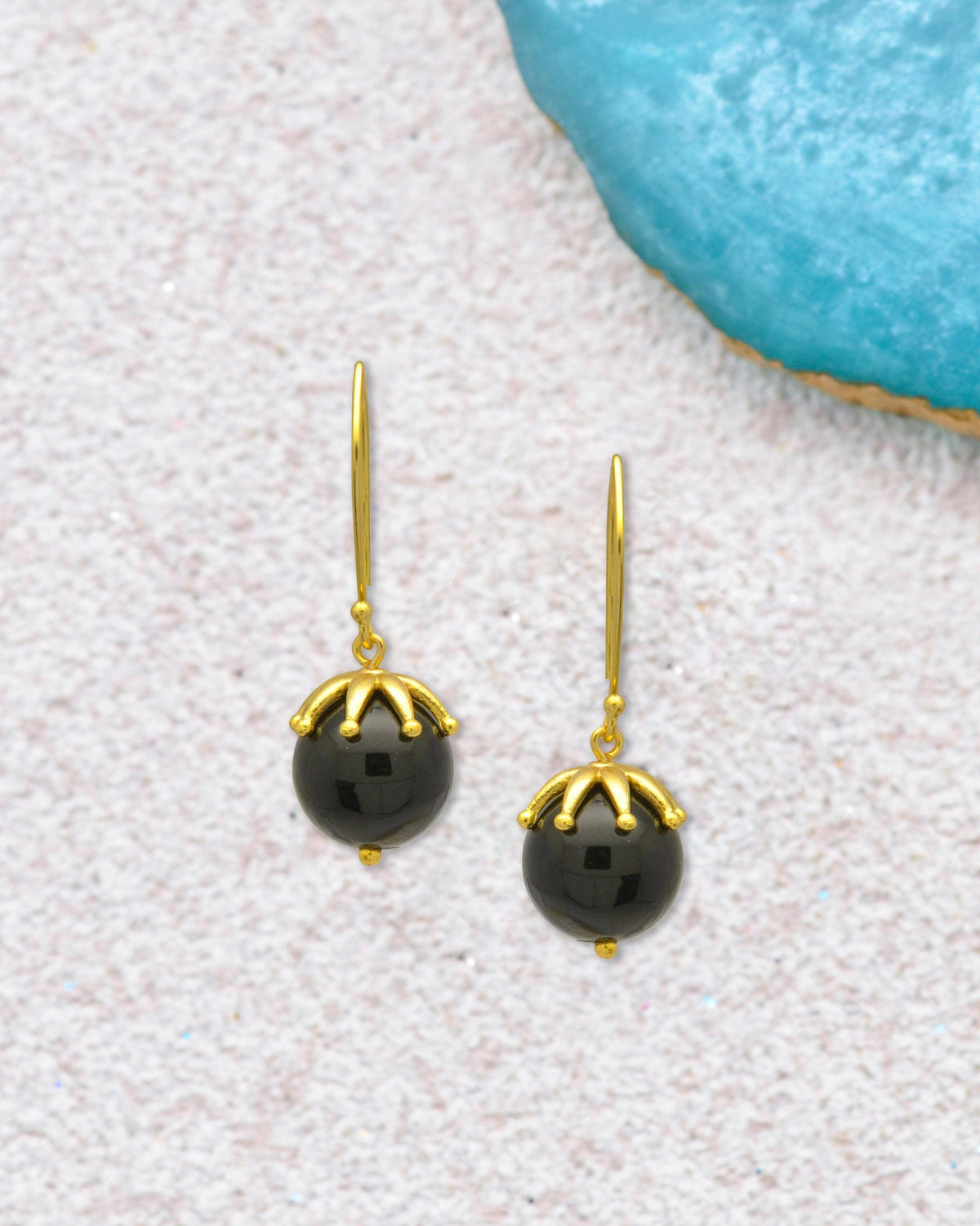 Black Onyx Gold Plated Over Brass Dangle Earrings Jewelry - YoTreasure