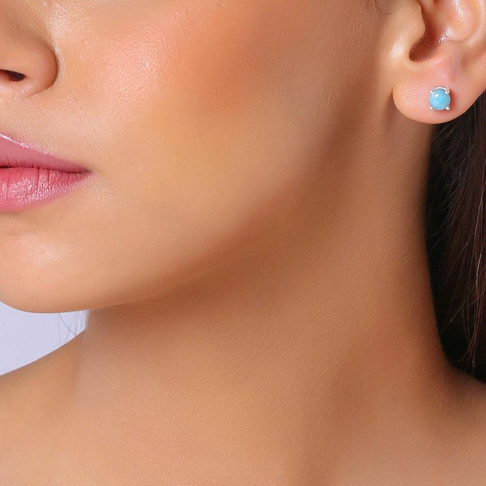 Natural Larimar Solid 925 Sterling Silver Stud Earrings Jewelry - YoTreasure
