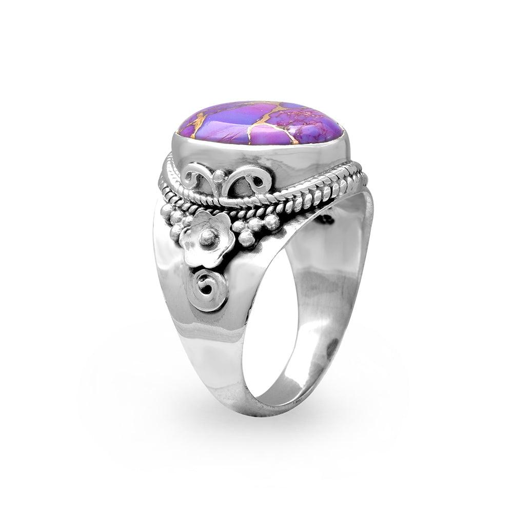 Purple Copper Turquoise Solid 925 Sterling Silver Ring Jewelry - YoTreasure