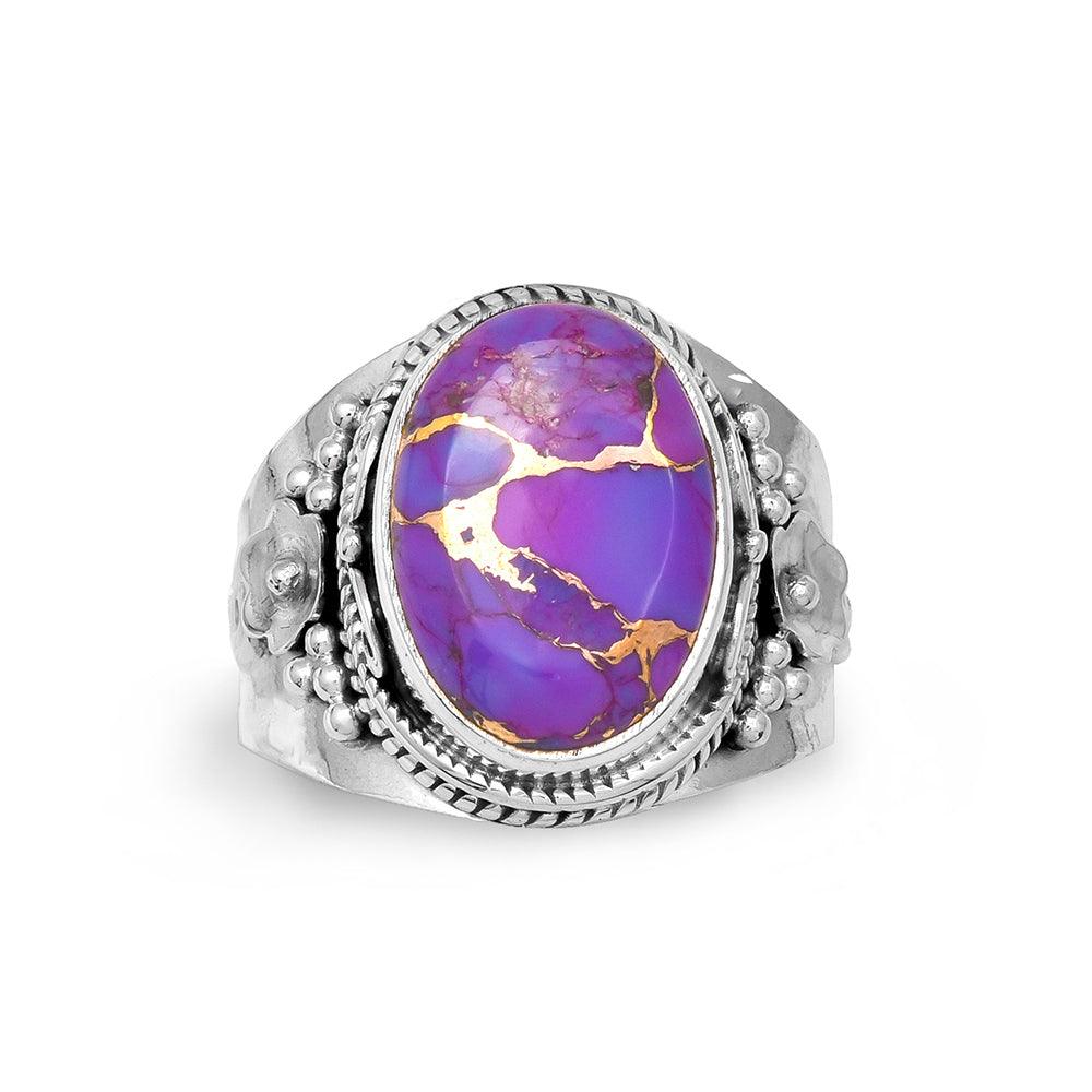 Purple Copper Turquoise Solid 925 Sterling Silver Ring Jewelry - YoTreasure
