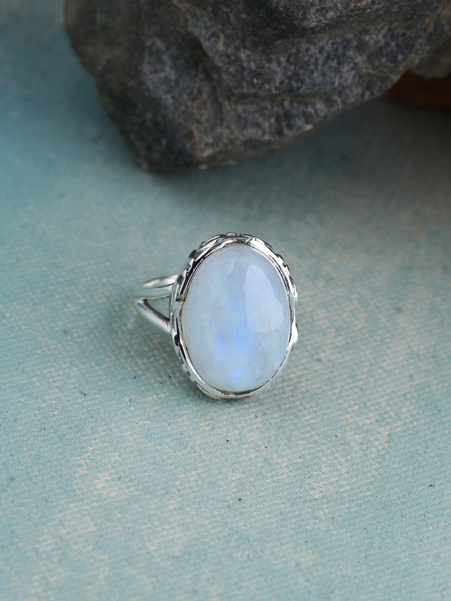 Rainbow Moonstone Solid 925 Sterling Silver Ring Jewelry - YoTreasure