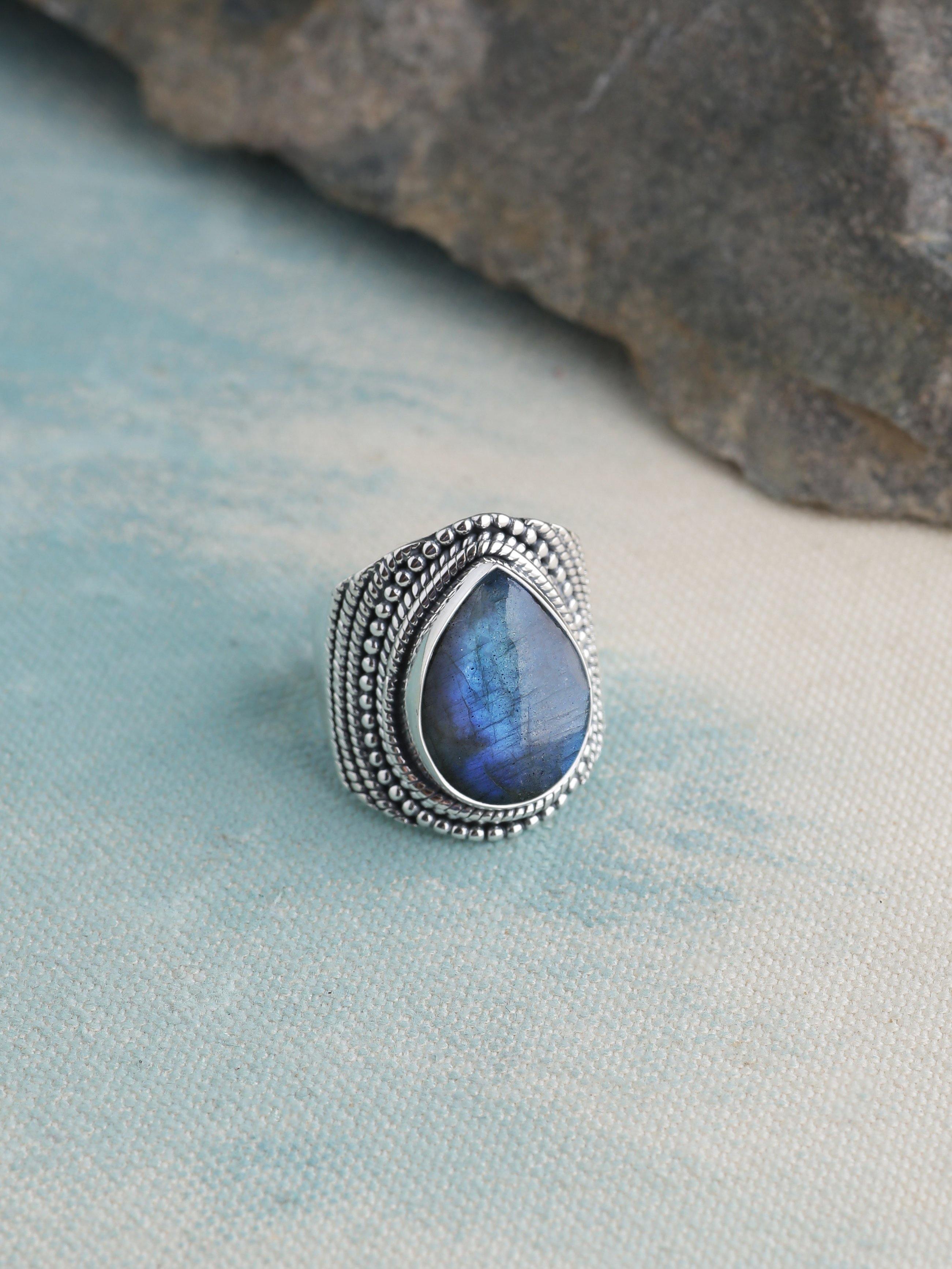 Labradorite Solid 925 Sterling Silver Designer Ring Jewelry - YoTreasure