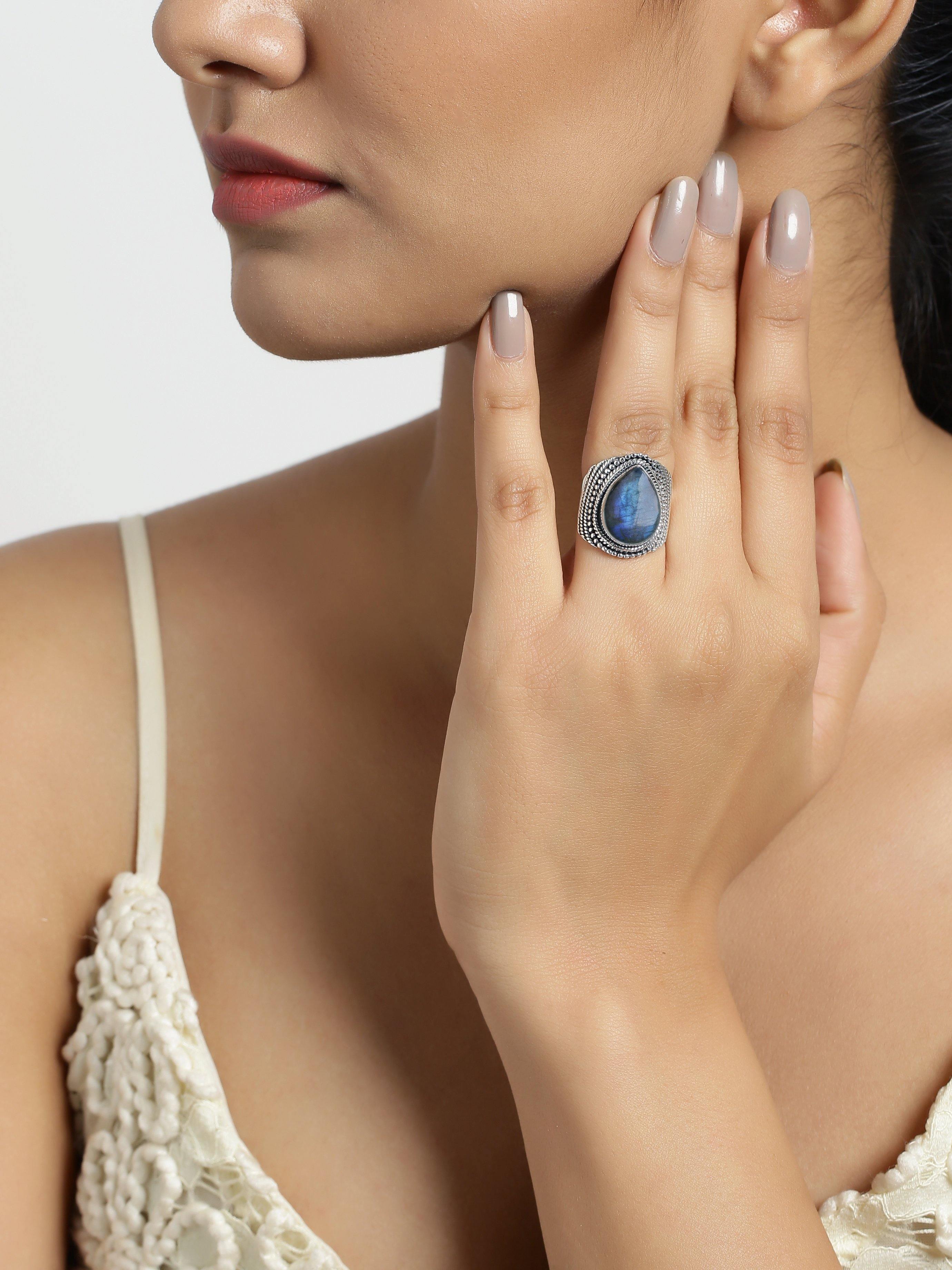 Labradorite Solid 925 Sterling Silver Designer Ring Jewelry - YoTreasure