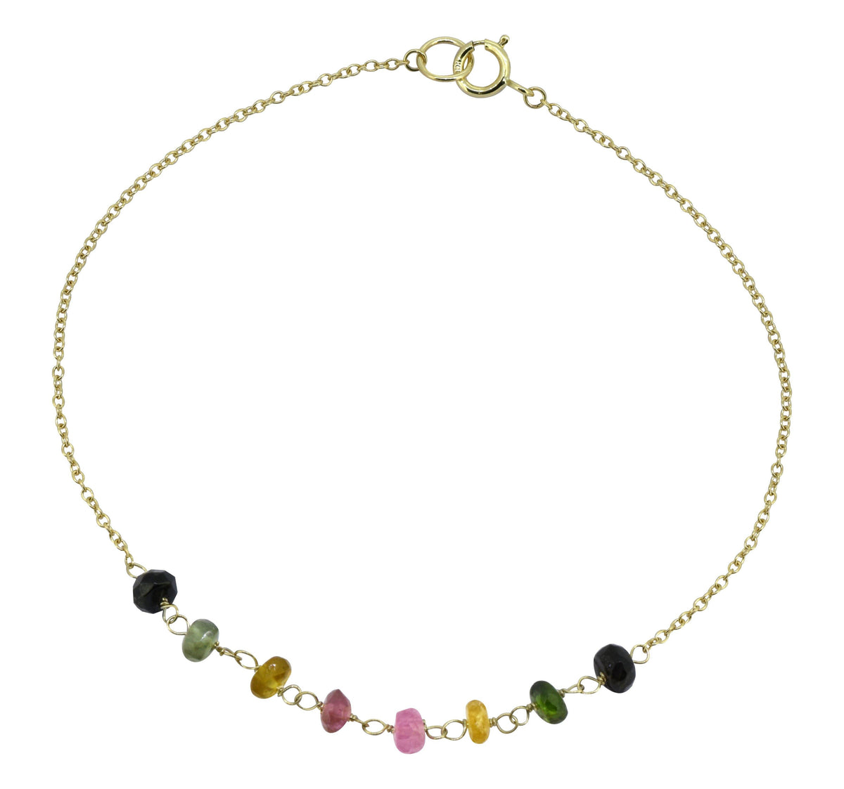 Tourmaline Solid 10K Yellow Gold Chain Bracelet, 7.5" - YoTreasure