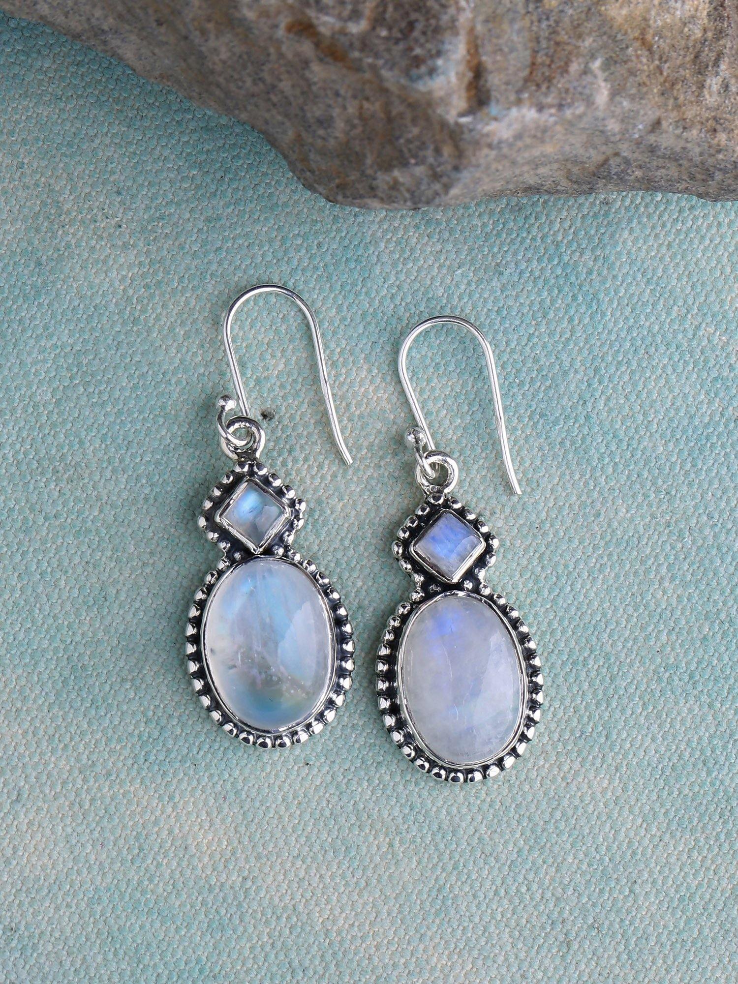 Moonstone Solid 925 Sterling Silver Dangle Earrings Jewelry - YoTreasure