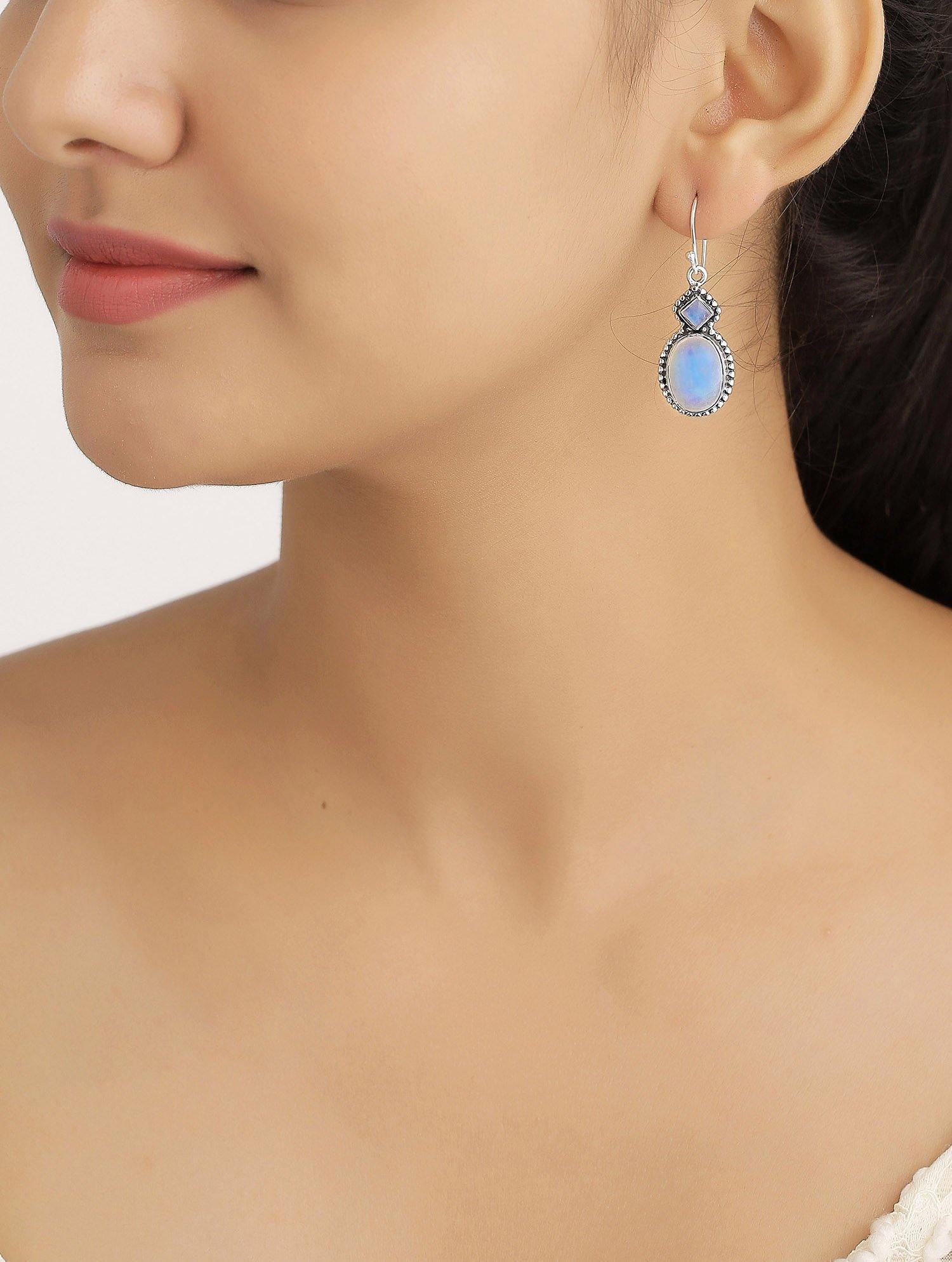 Moonstone Solid 925 Sterling Silver Dangle Earrings Jewelry - YoTreasure