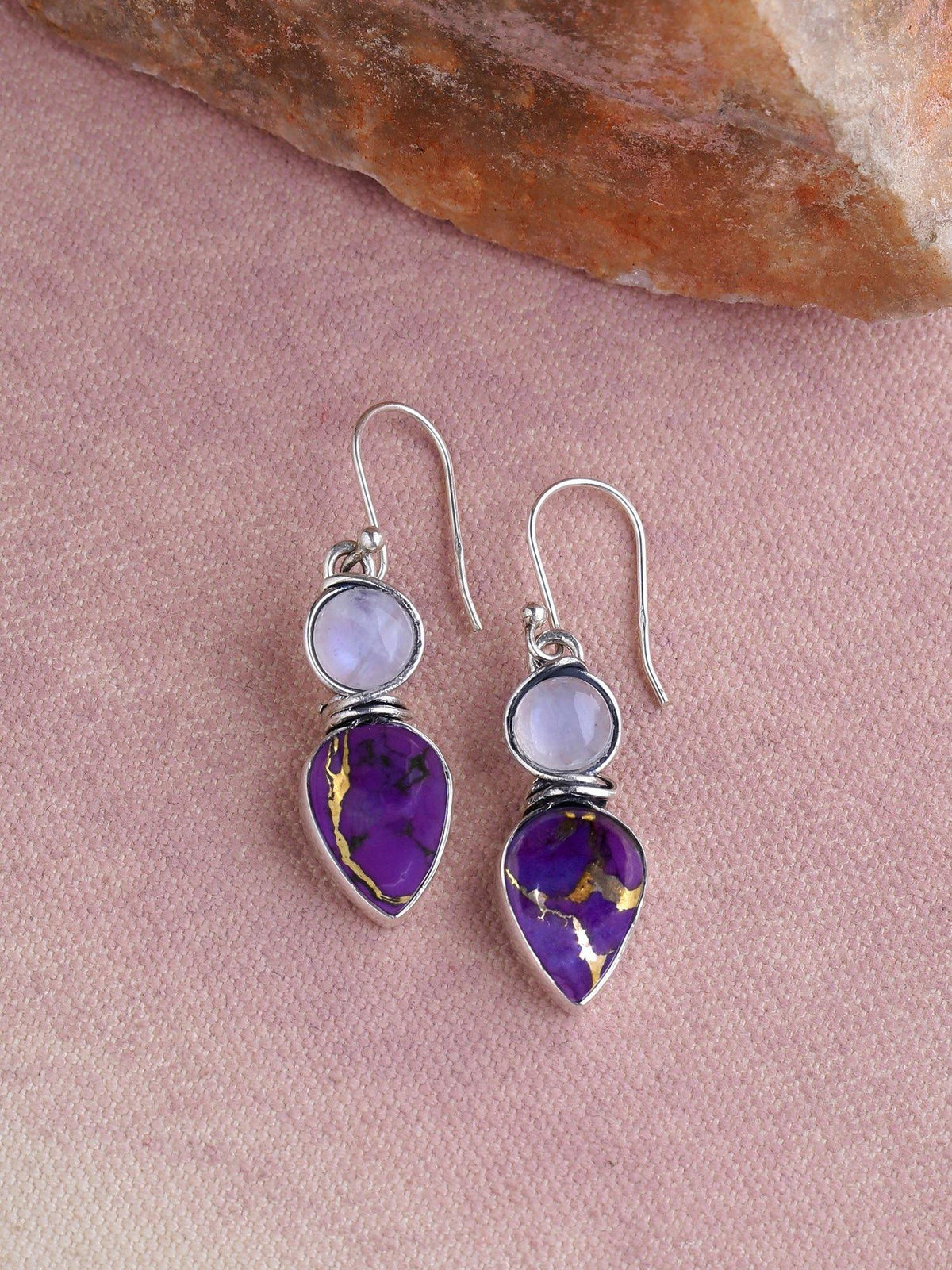Turquoise Moonstone Solid 925 Sterling Silver Earrings - YoTreasure