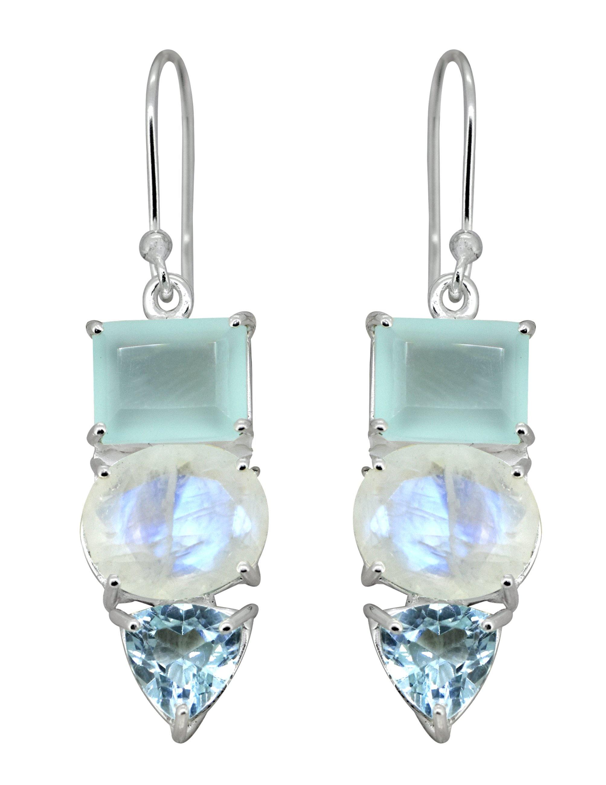Moonstone Chalcedony Solid 925 Sterling Silver Dangle Earrings Jewelry - YoTreasure