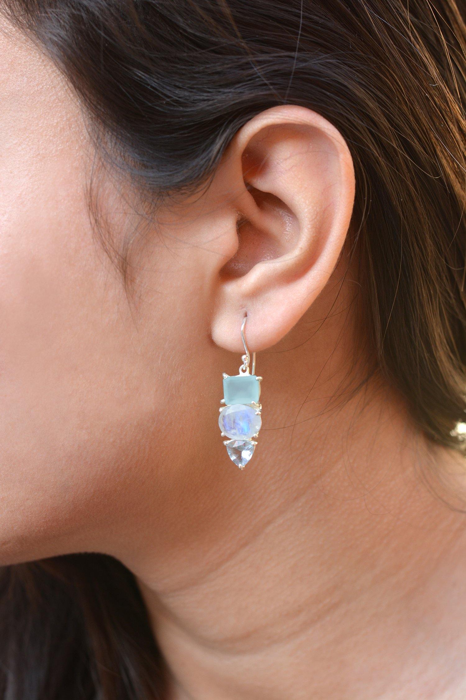 Moonstone Chalcedony Solid 925 Sterling Silver Dangle Earrings Jewelry - YoTreasure