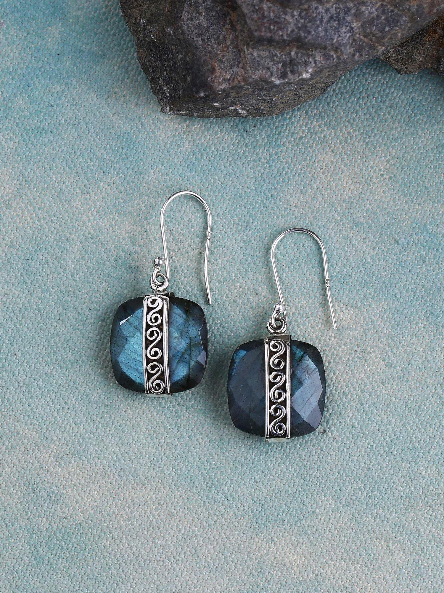 1.37" Labradorite Solid 925 Sterling Silver Designer Dangle Earrings Jewelry - YoTreasure