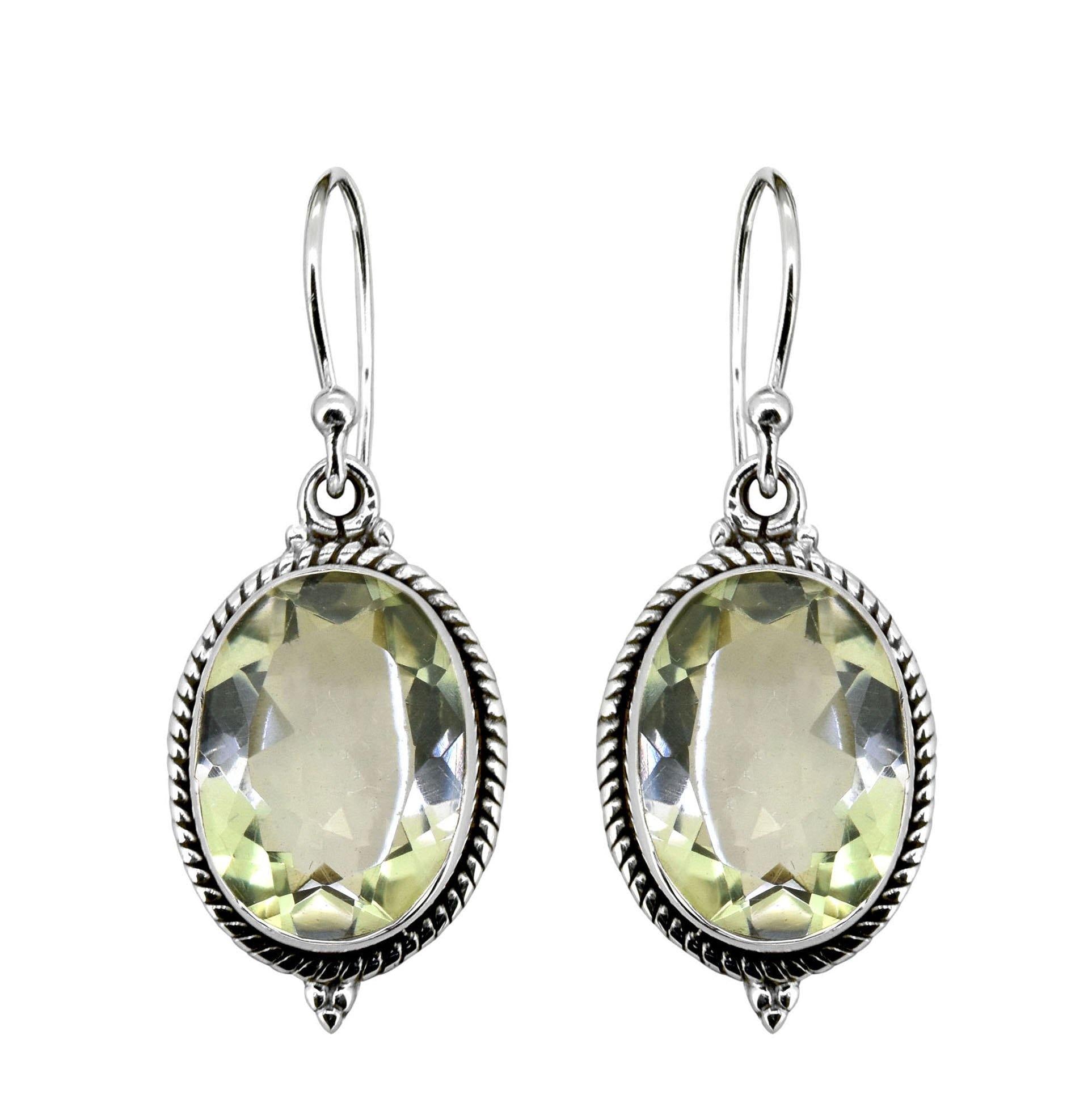 Green Amethyst Solid 925 Sterling Silver Dangle Earrings Jewelry - YoTreasure