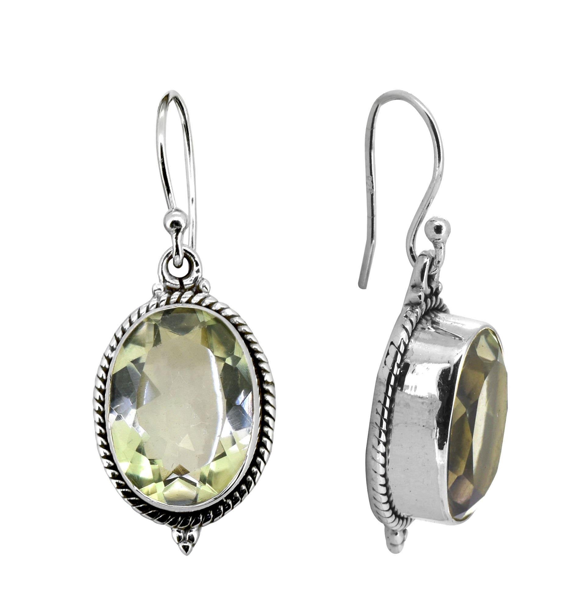 Green Amethyst Solid 925 Sterling Silver Dangle Earrings Jewelry - YoTreasure