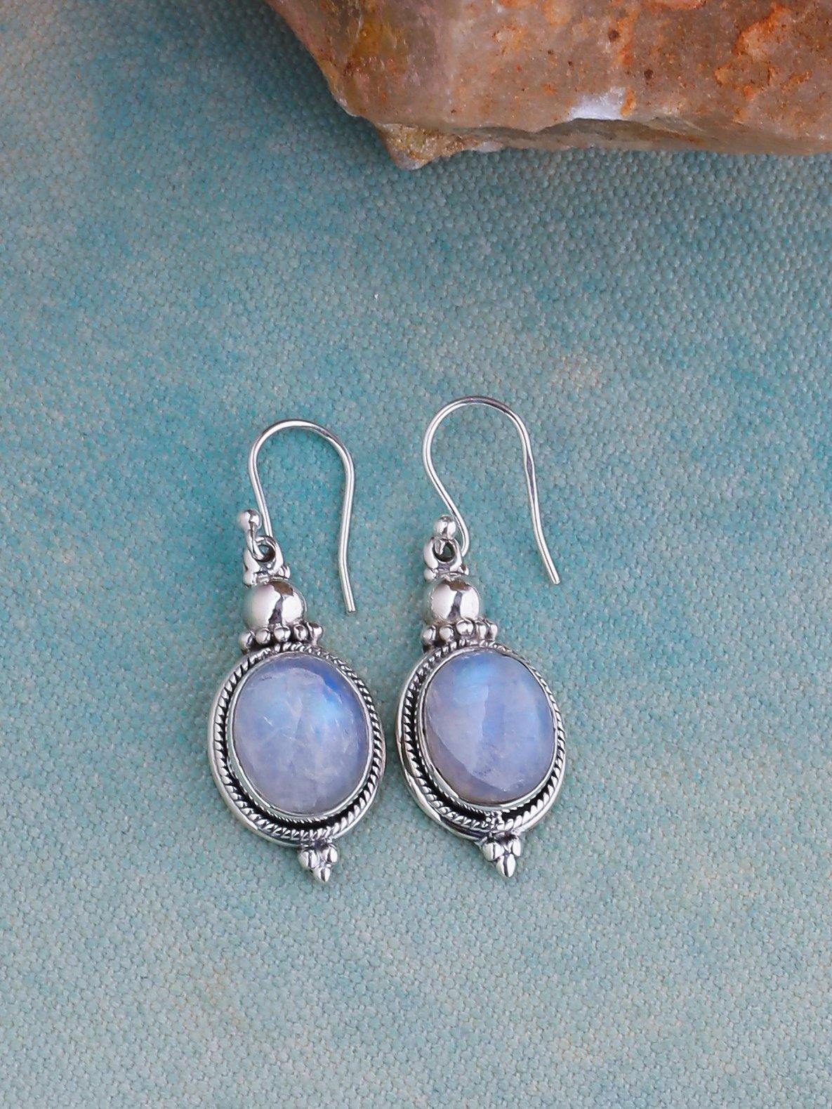 Rainbow Moonstone Solid 925 Sterling Silver Dangle Earrings - YoTreasure