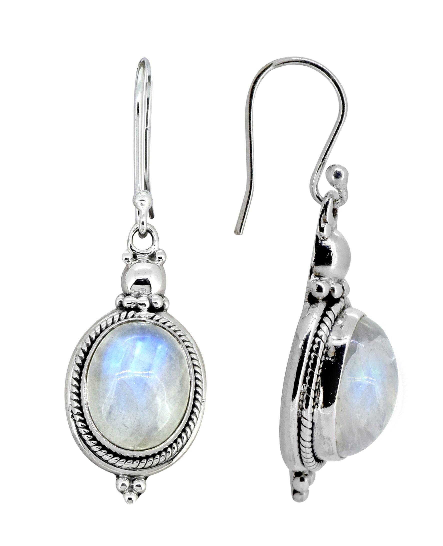 Rainbow Moonstone Solid 925 Sterling Silver Dangle Earrings - YoTreasure