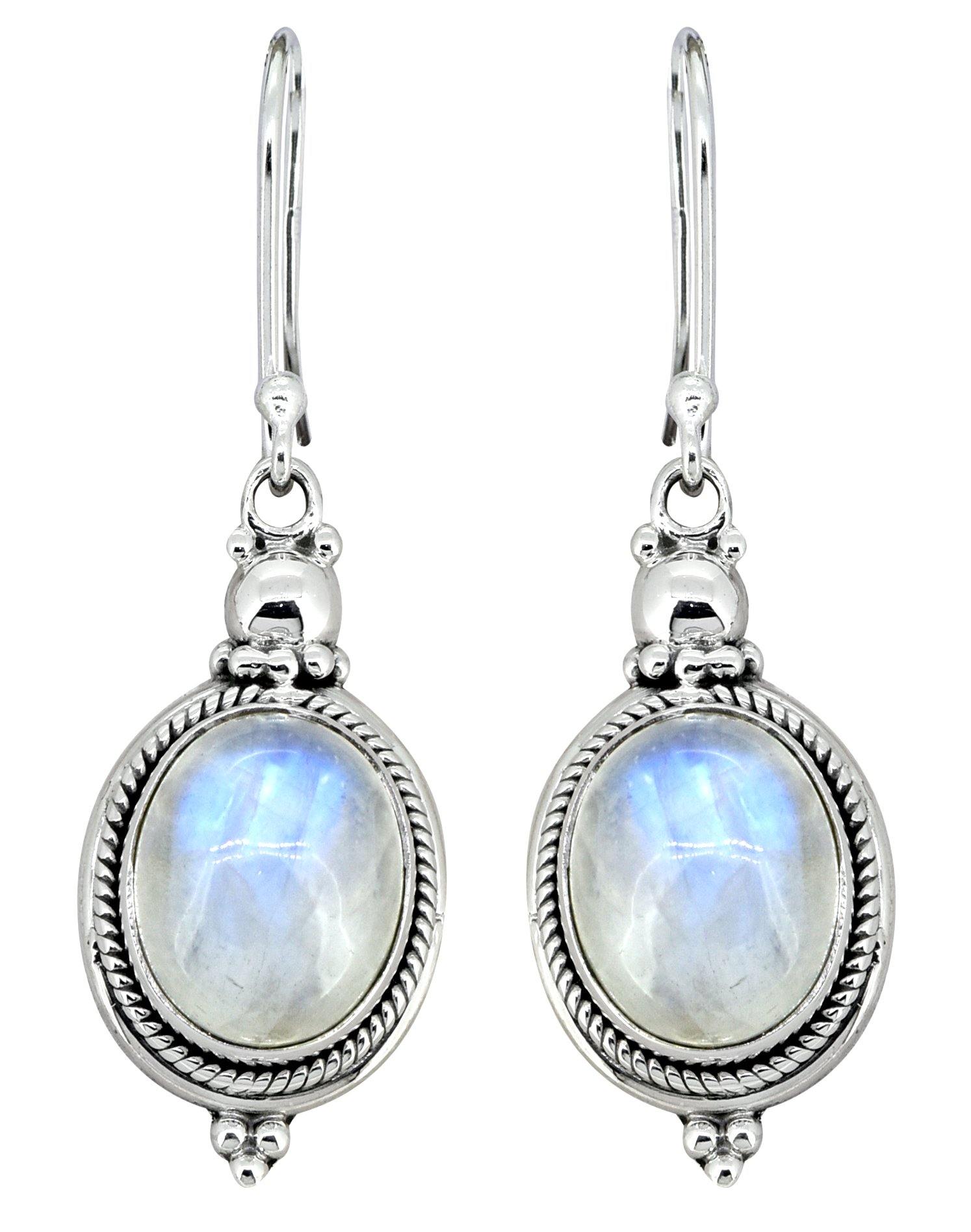 Rainbow Moonstone Solid 925 Sterling Silver Dangle Earrings - YoTreasure