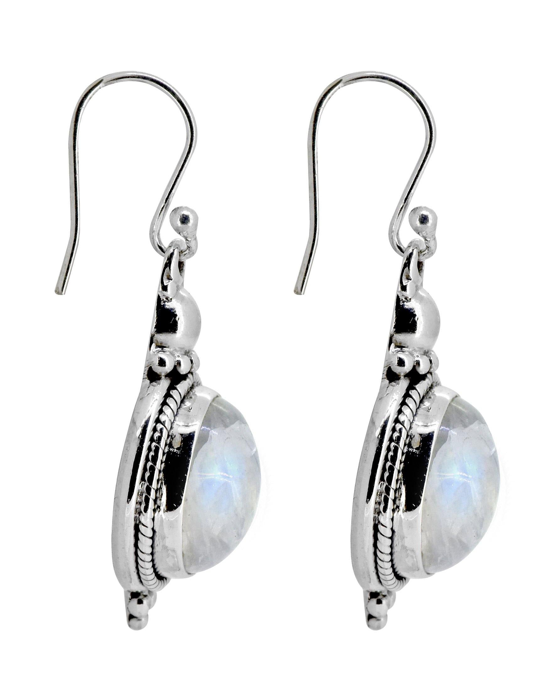 Rainbow Moonstone Solid 925 Sterling Silver Dangle Earrings - YoTreasure