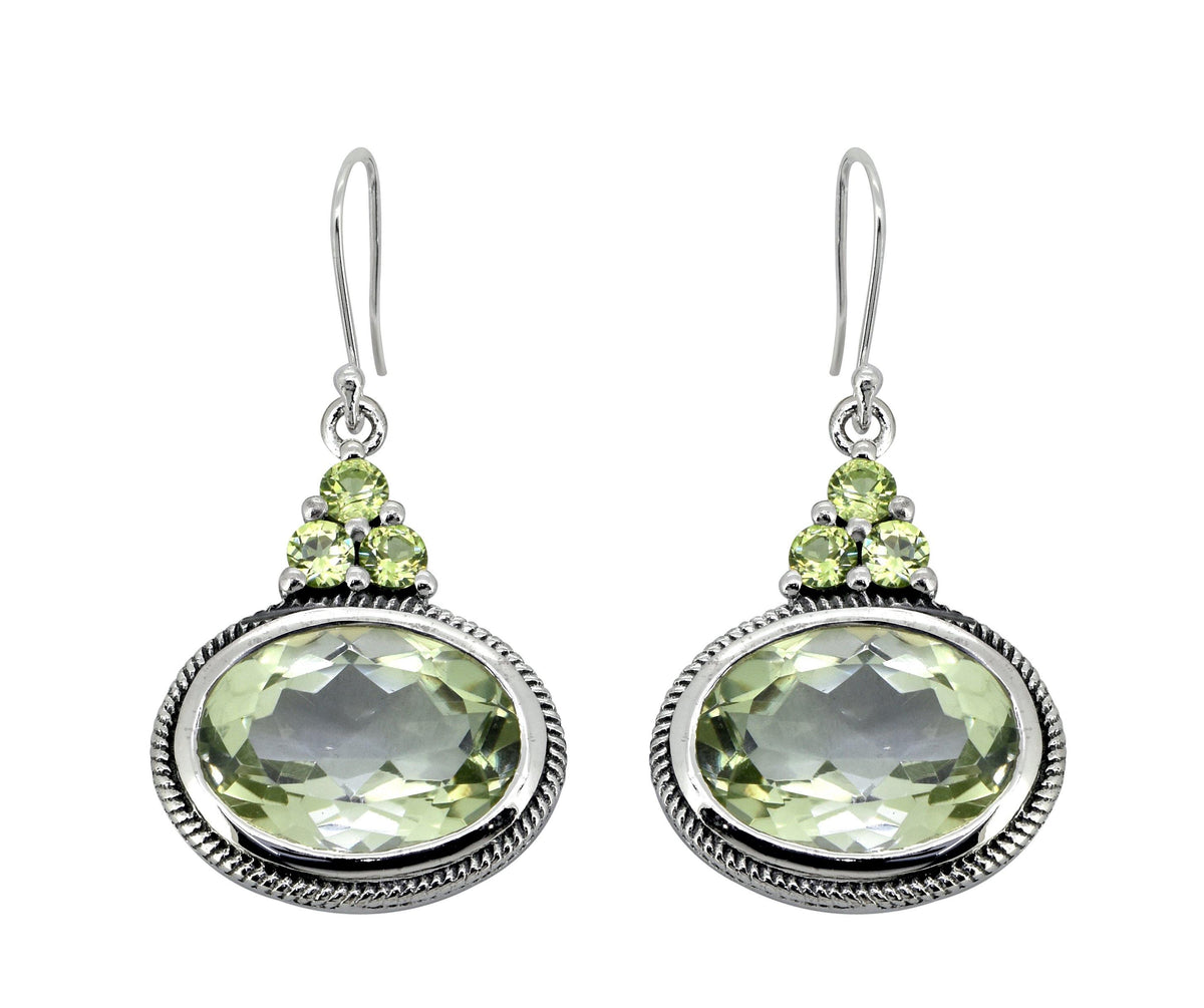 Green Amethyst Peridot Solid 925 Sterling Silver Dangle Earrings Jewelry - YoTreasure